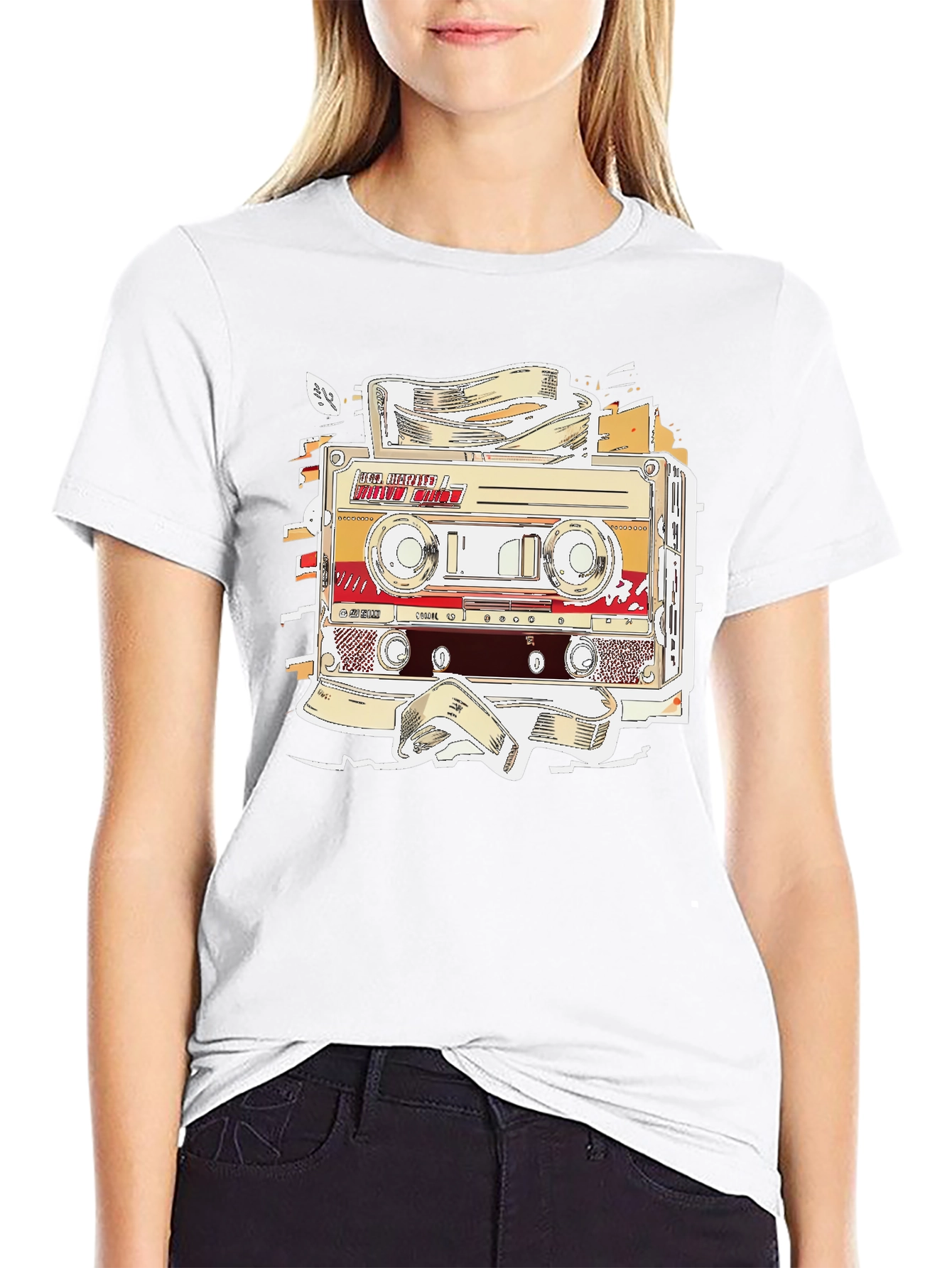 Black Retro Cassette Tape Graphic T-Shirt - Vintage Music Lover Tee view 9