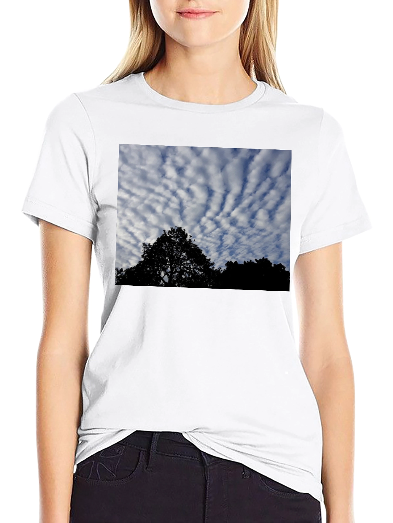 Black Sky & Silhouette Graphic Black T-Shirt view 9