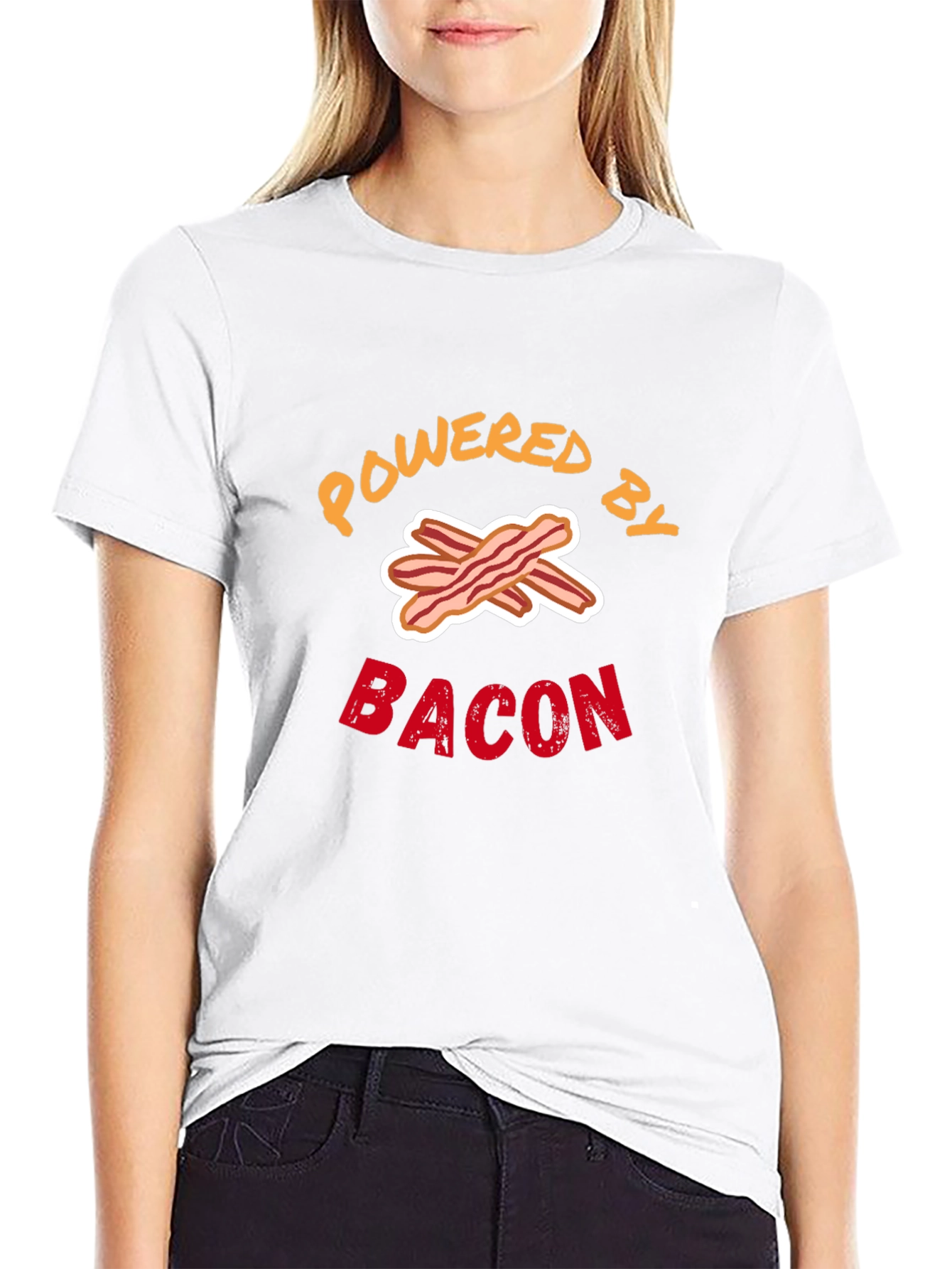 Black Powered by Bacon Graphic Tee view 9
