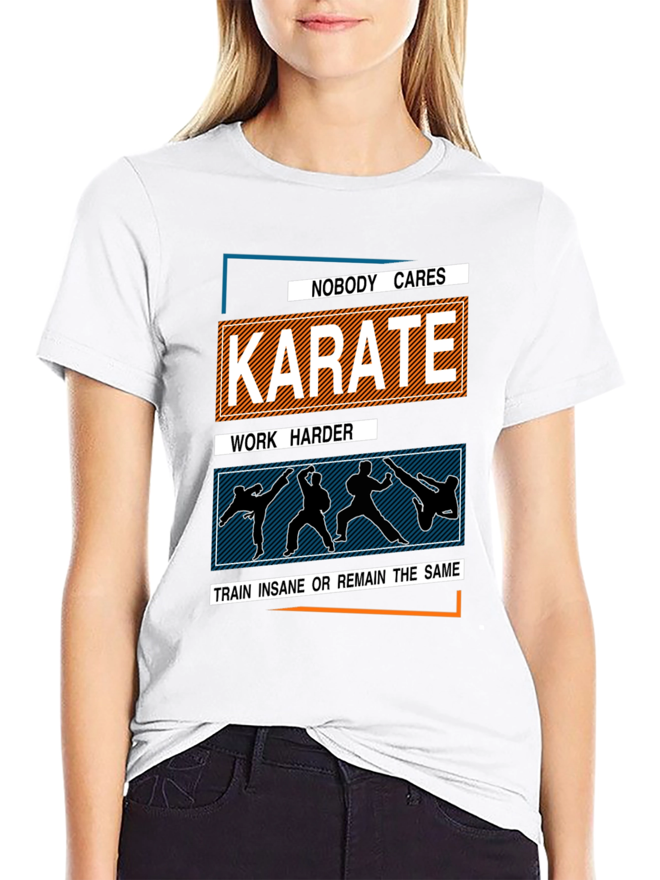 Black Karate Training T-Shirt: Nobody Cares, Work Harder view 9