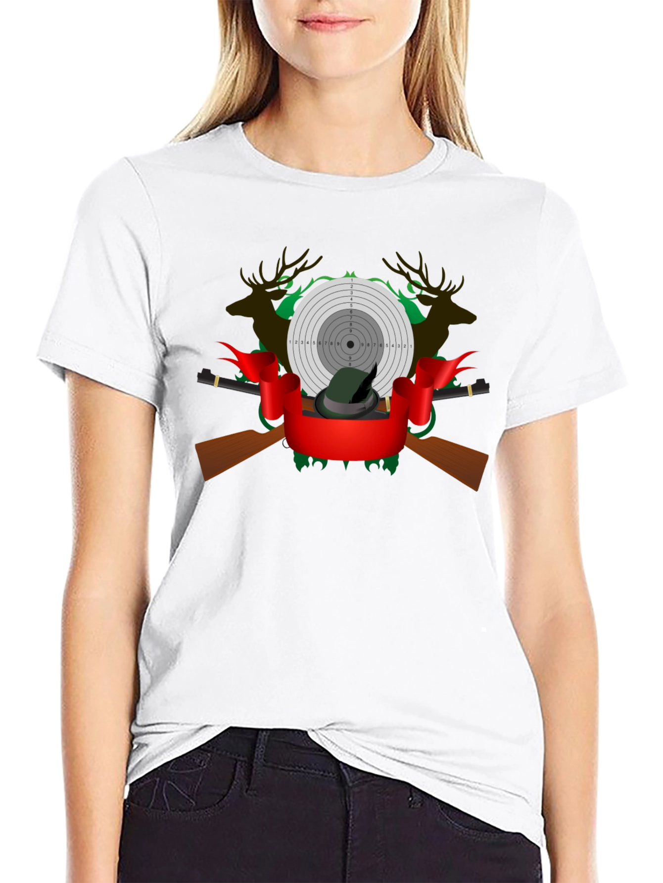Black Hunting Graphic Tee - Deer, Target, and Rifle Design view 9