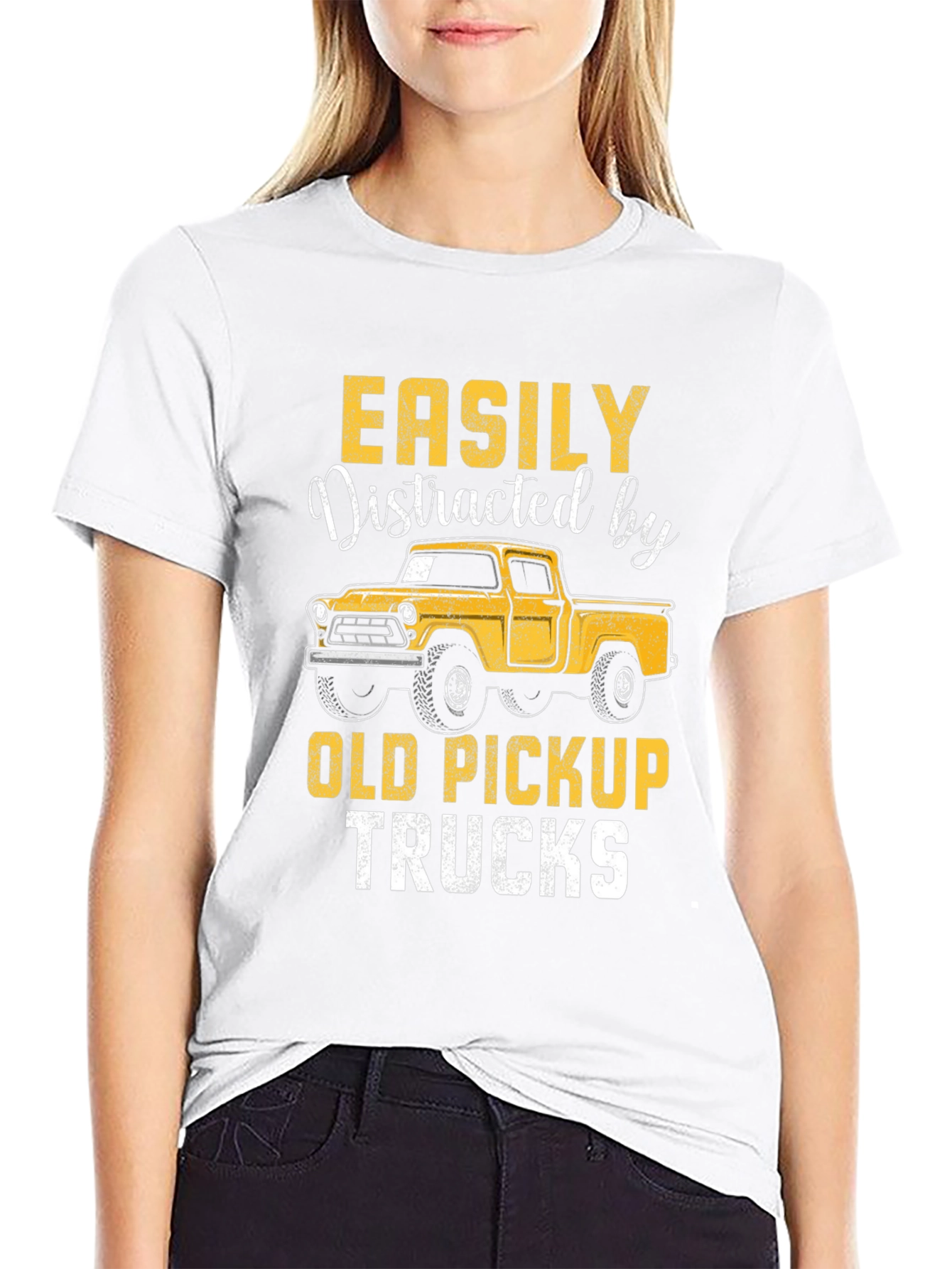 Black Easily Distracted by Old Pickup Trucks T-Shirt view 9