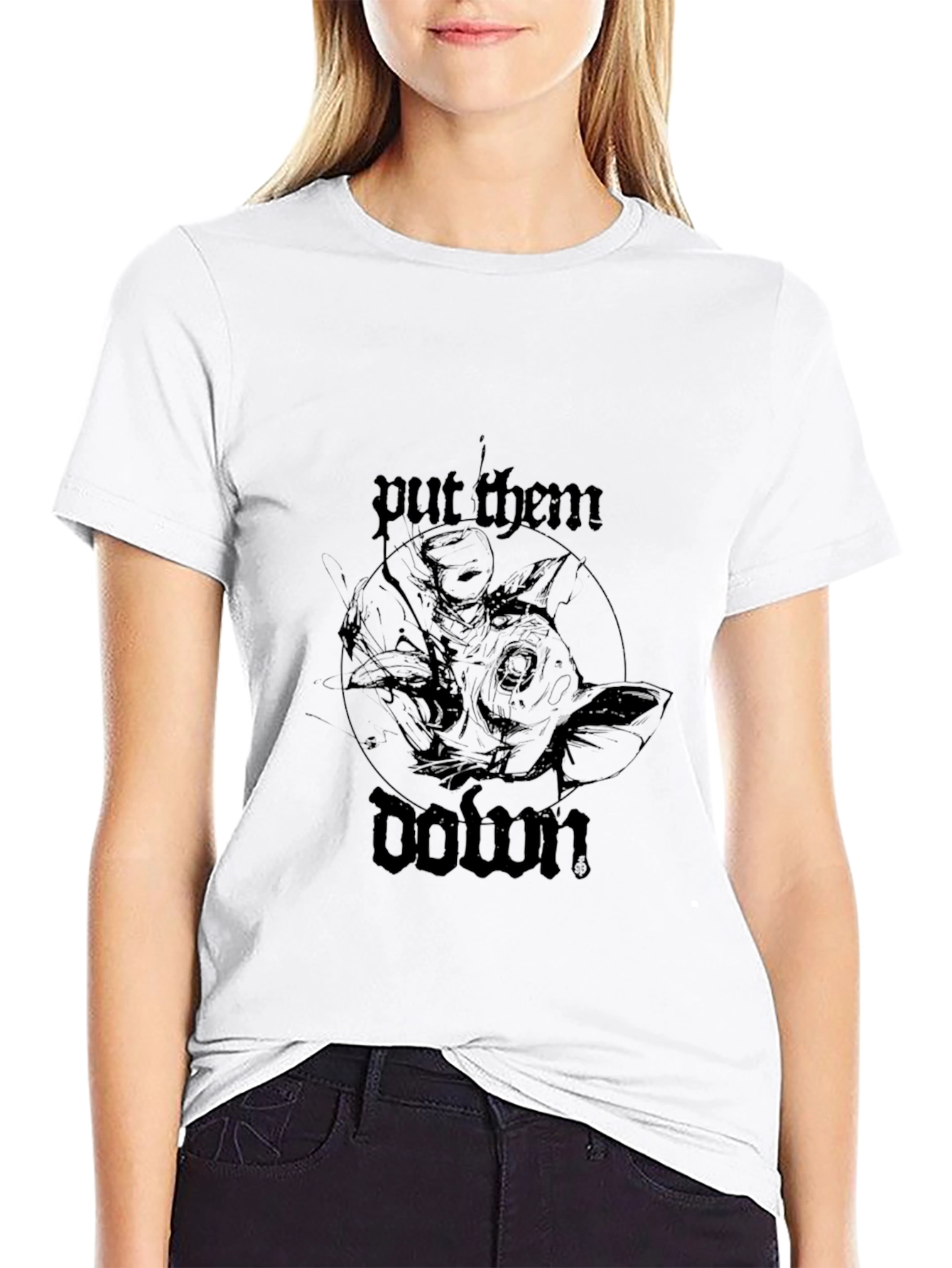Black Put Them Down Graphic Tee - Stylish Black T-Shirt view 9