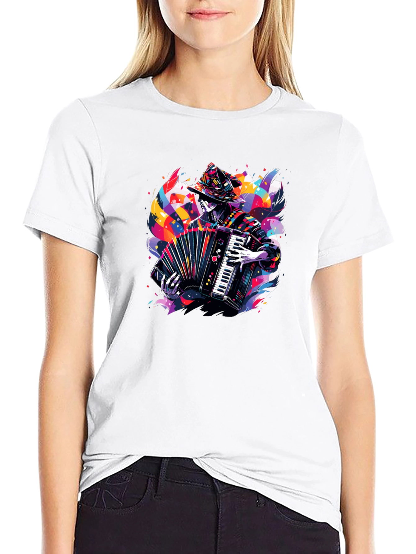 Black Accordion Player Graphic Tee - Black view 9