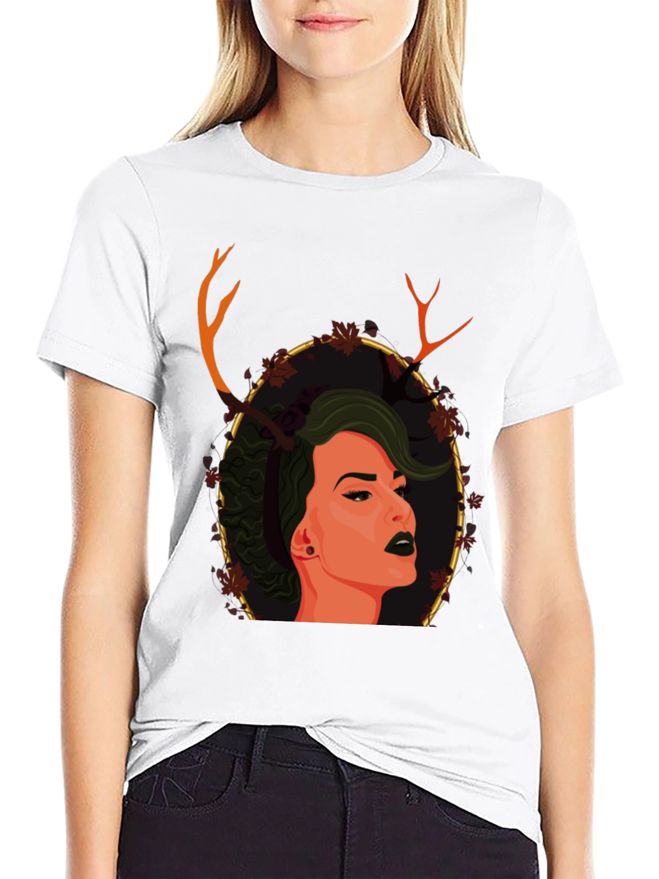 Black Antler Woman Graphic T-Shirt - Unique Design view 9