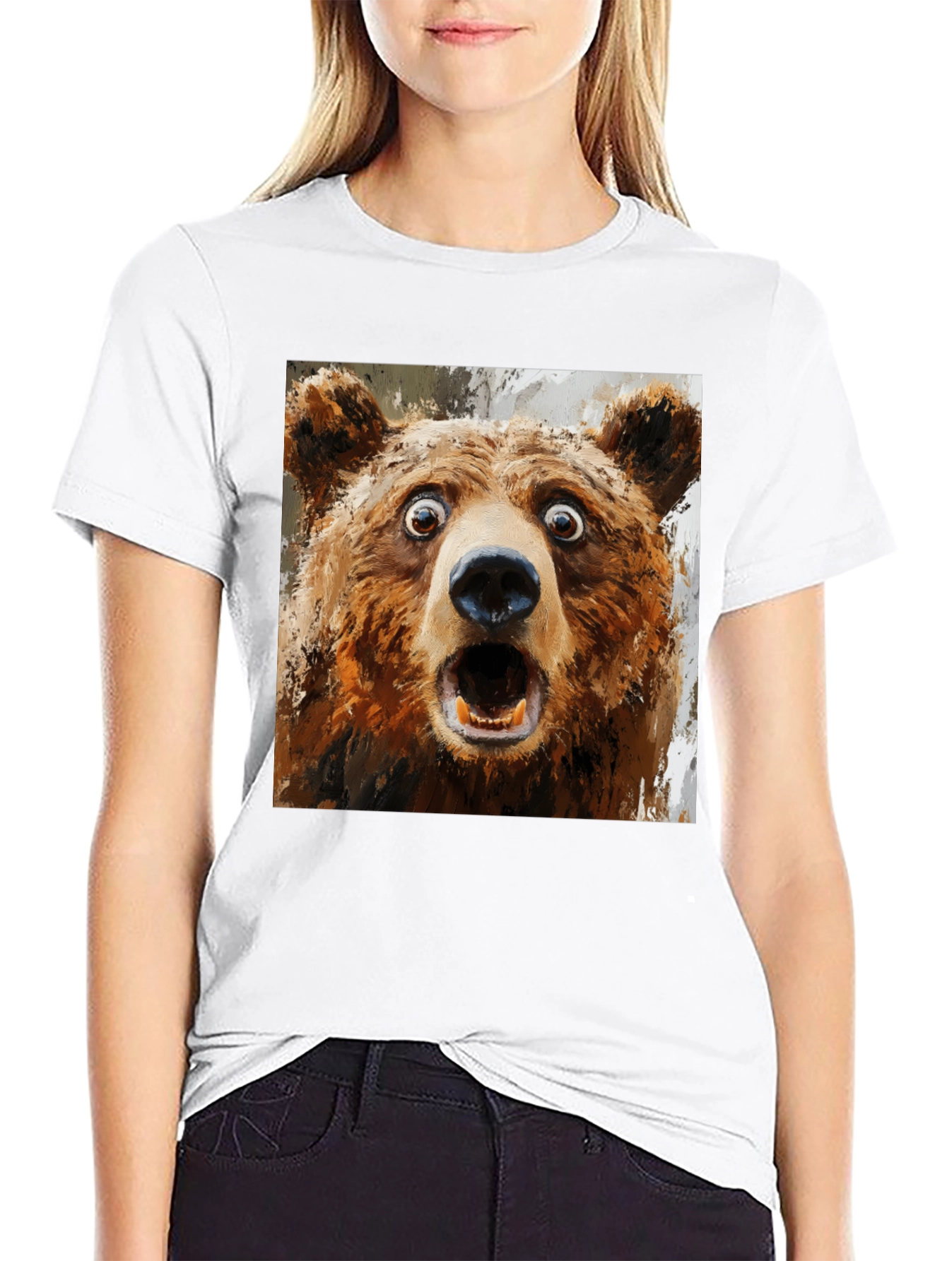 Black Surprised Bear Graphic T-Shirt view 9