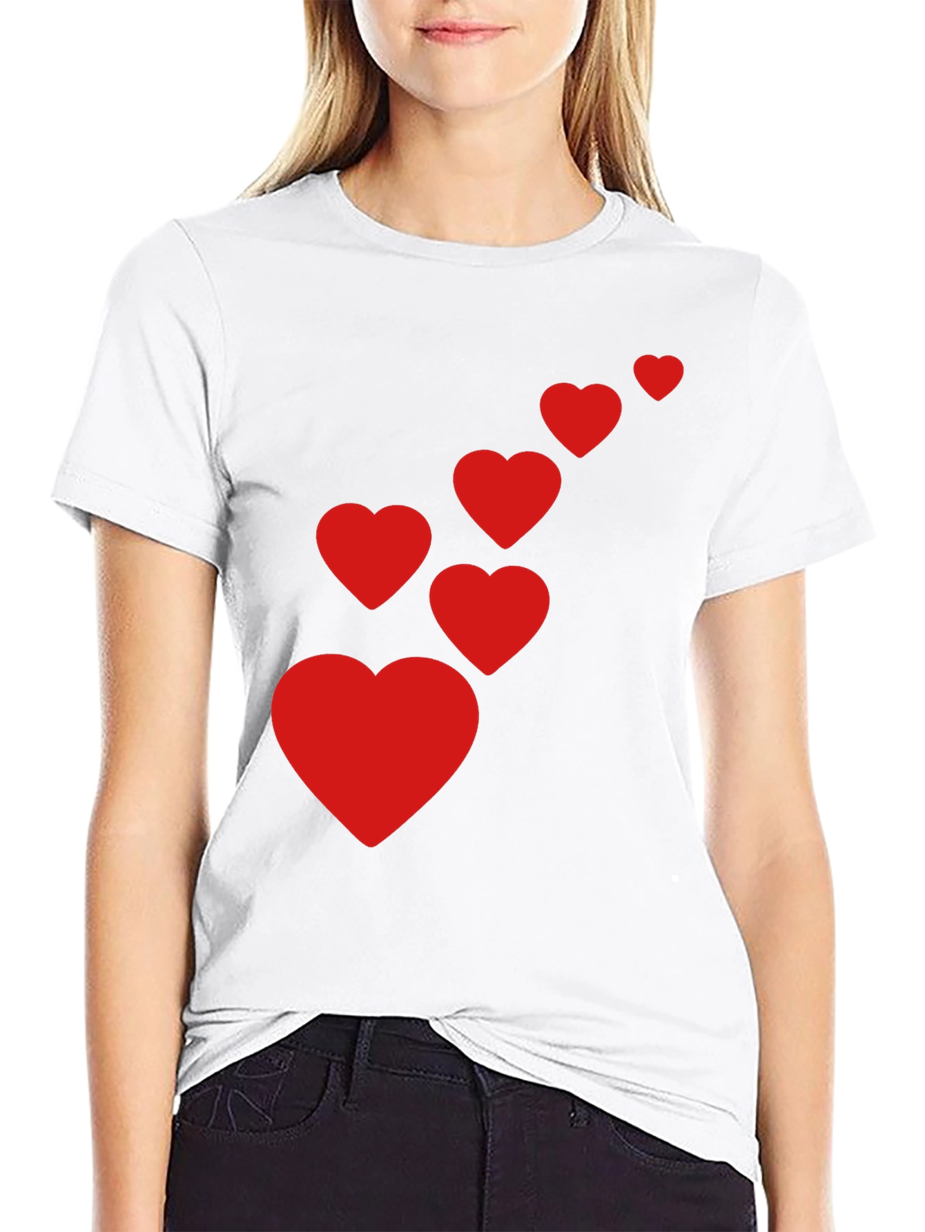 Black Men's Black T-Shirt with Red Heart Cascade view 9