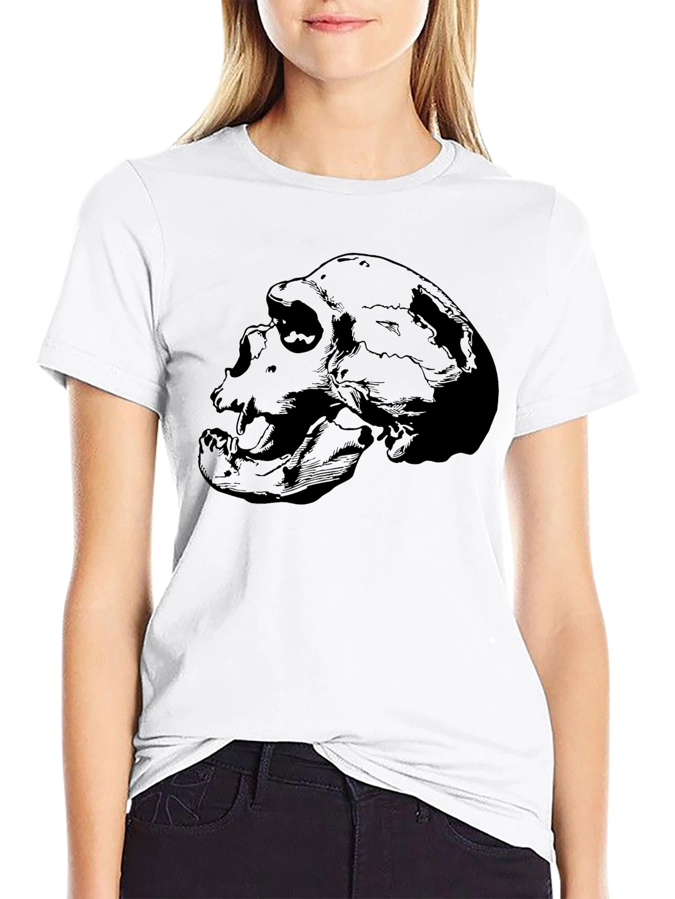 Black Skull Graphic Print Crew Neck T-Shirt view 9
