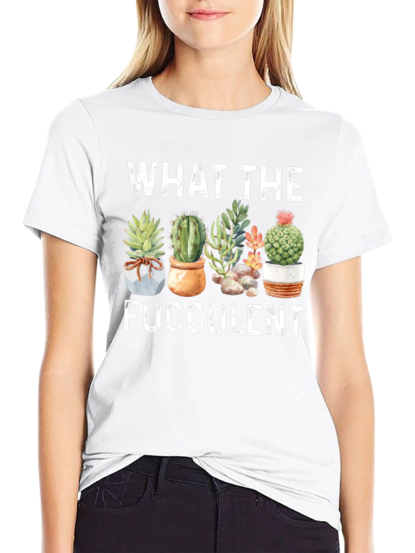 Black Funny "What The Fucculent" Graphic T-Shirt view 9