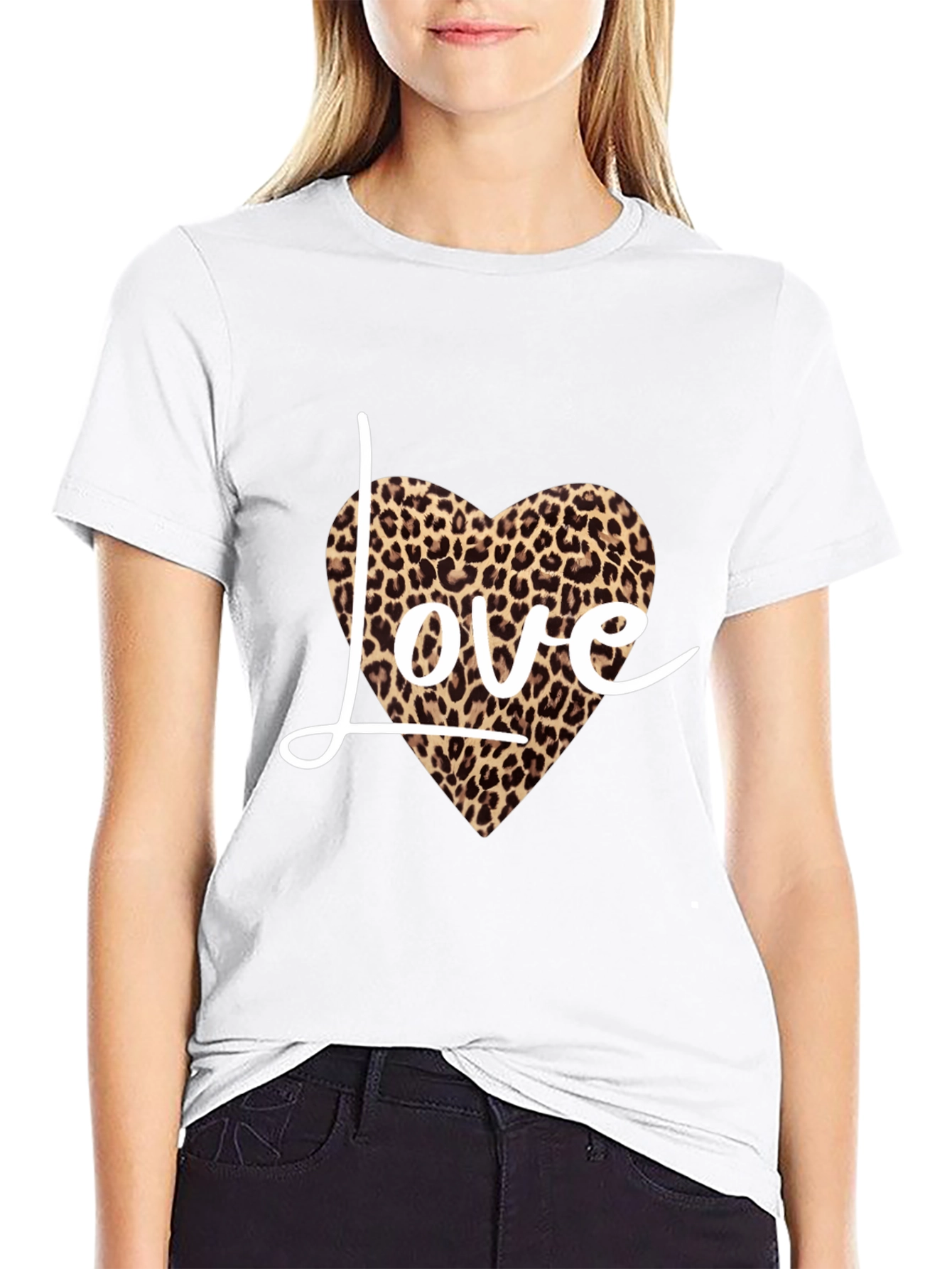 Black Leopard Love Heart Print Black T-Shirt view 9