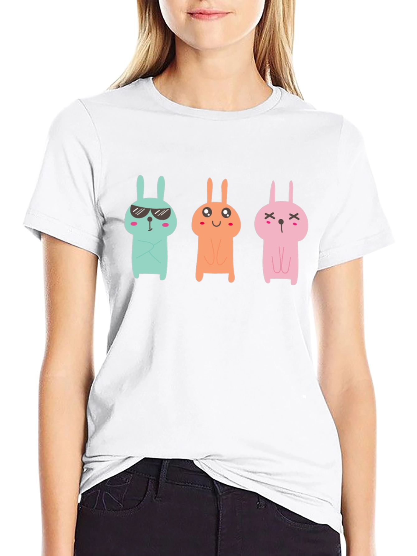 Black Cool Bunny Graphic Tee - Black Unisex T-Shirt view 9