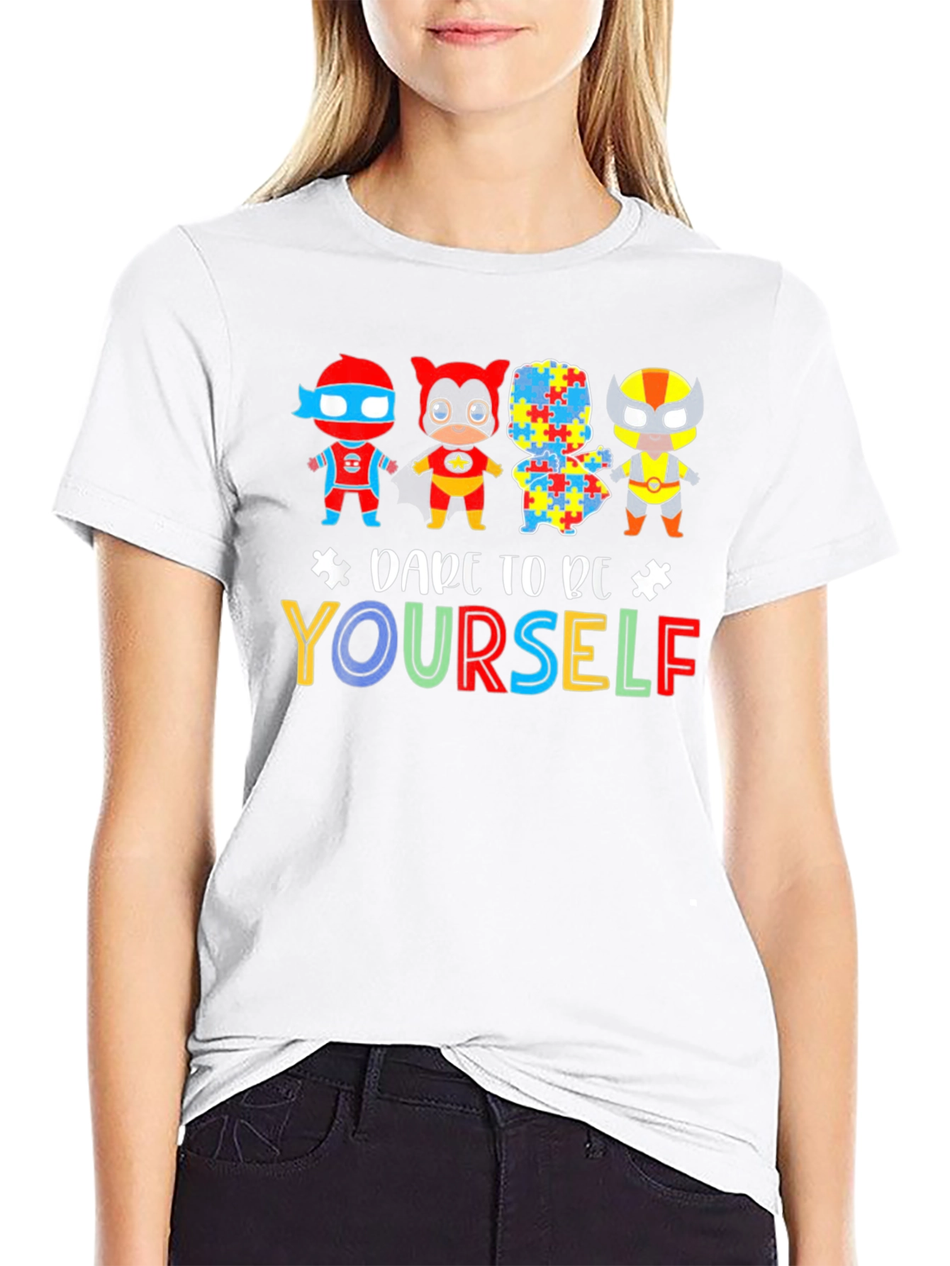 Black Dare To Be Yourself Autism Awareness Graphic Tee view 9