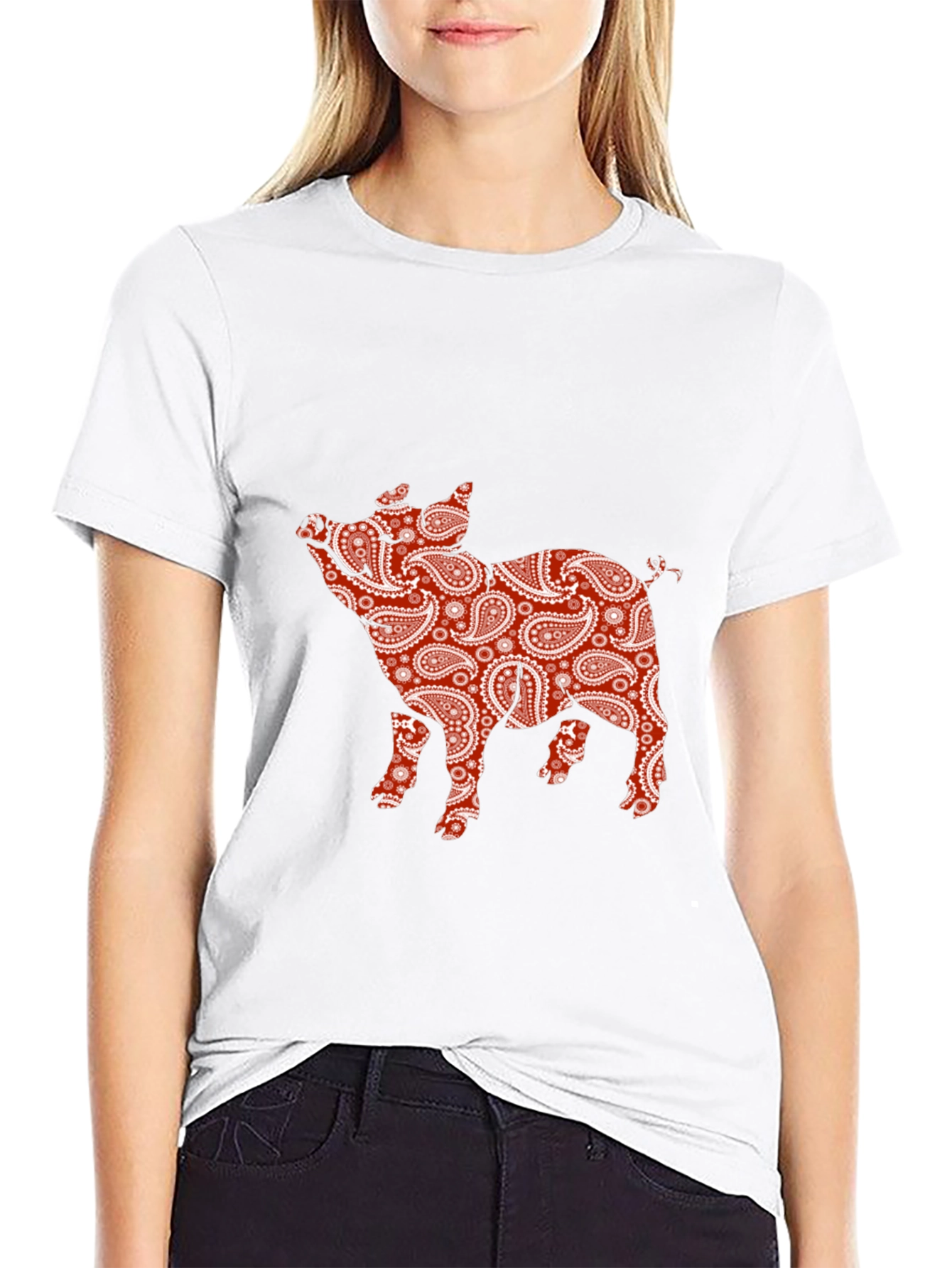 Black Paisley Pig Print T-Shirt view 9