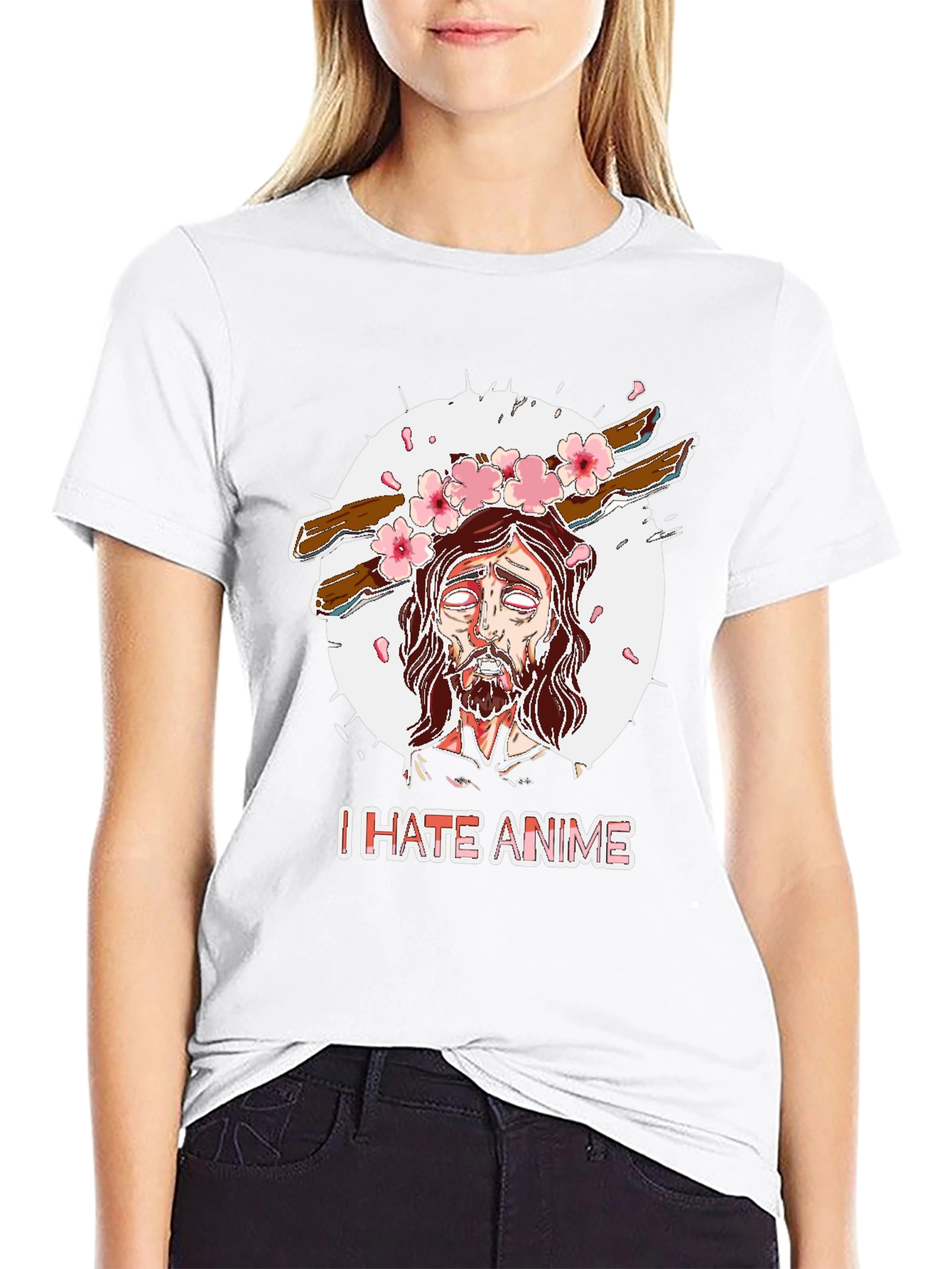 Black I Hate Anime Graphic Tee view 9