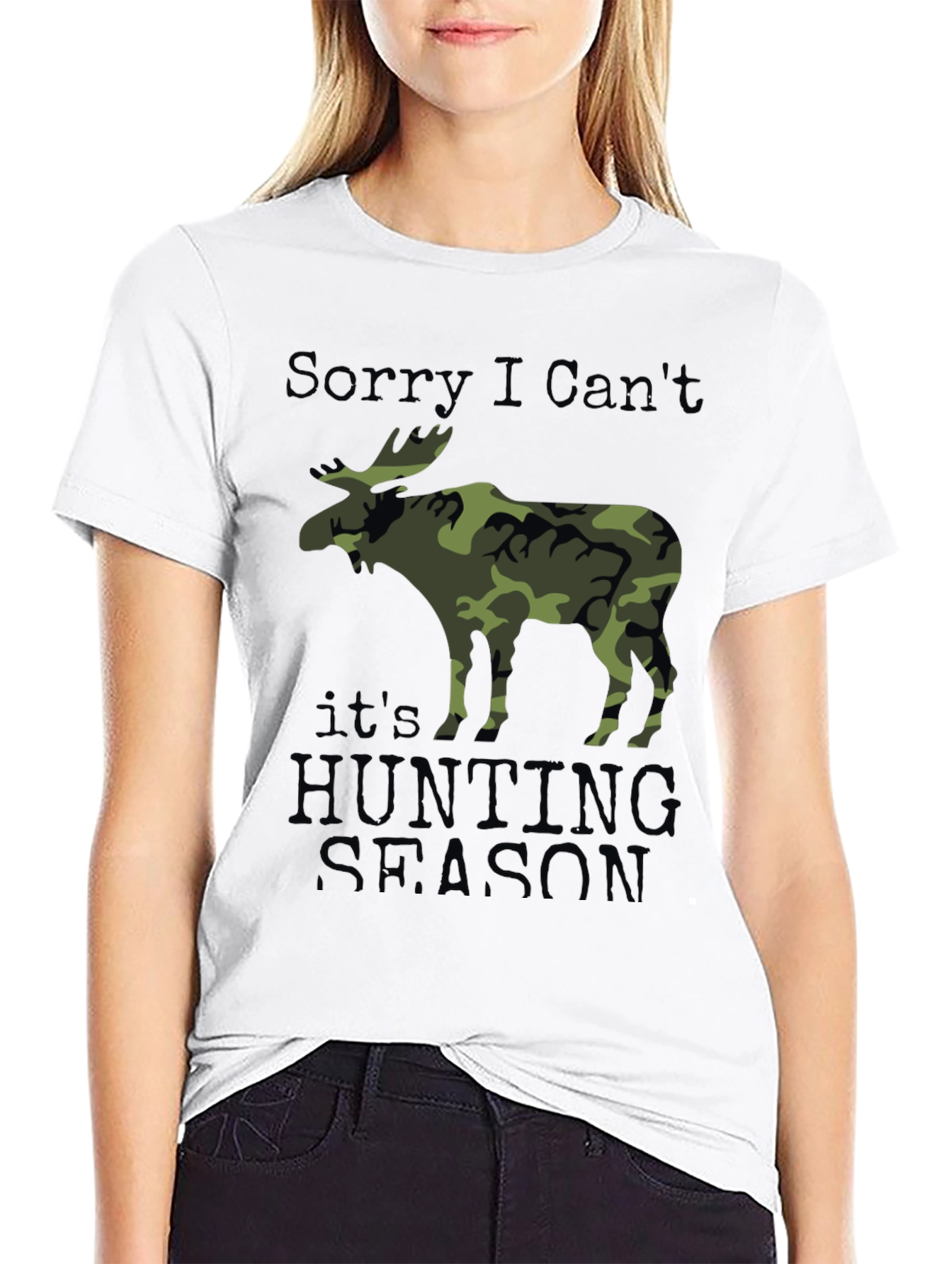 Black Hunting Season Camo Moose Graphic T-Shirt view 9