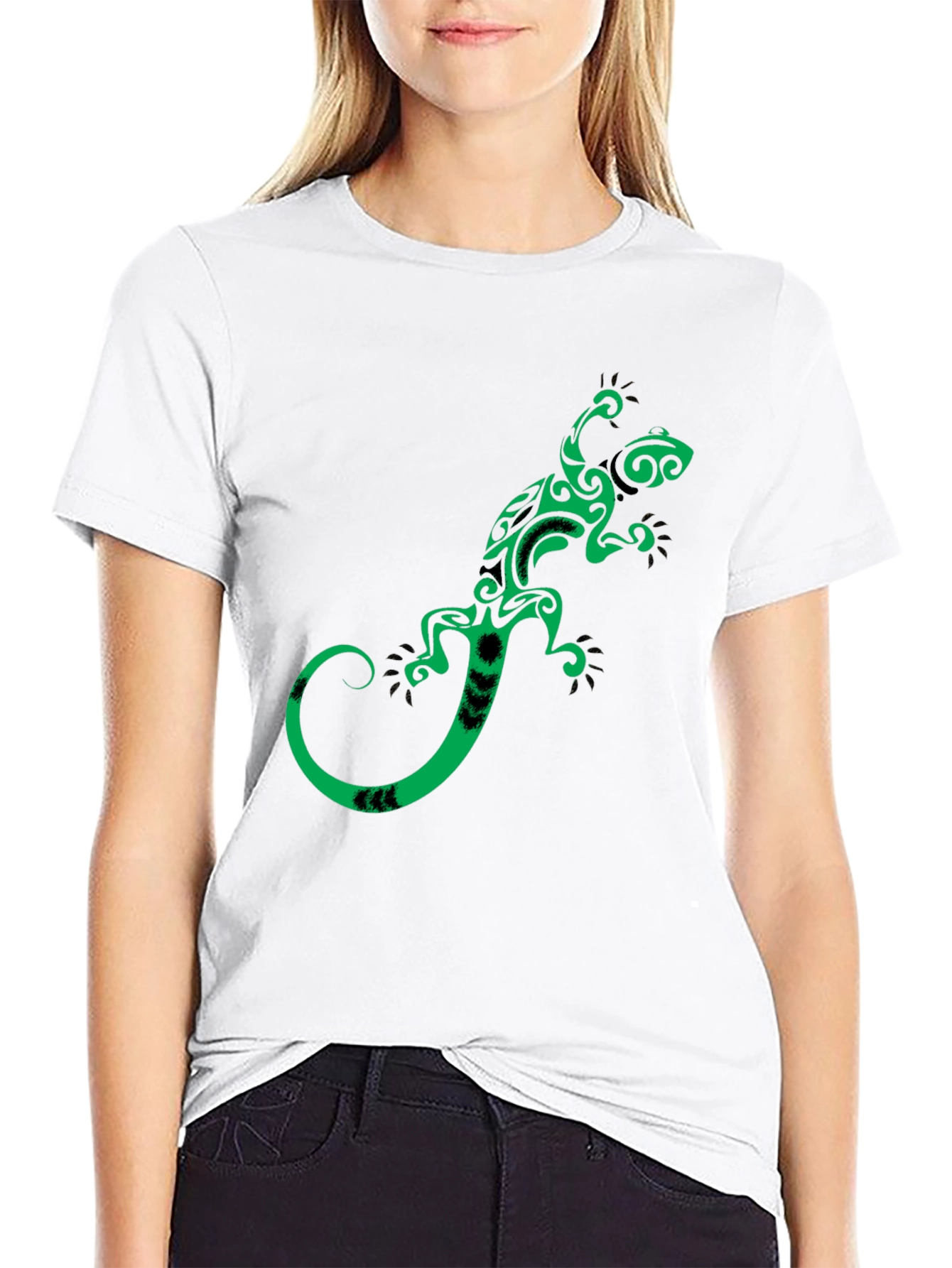 Black Tribal Gecko Graphic Tee - Stylish Black T-Shirt view 9