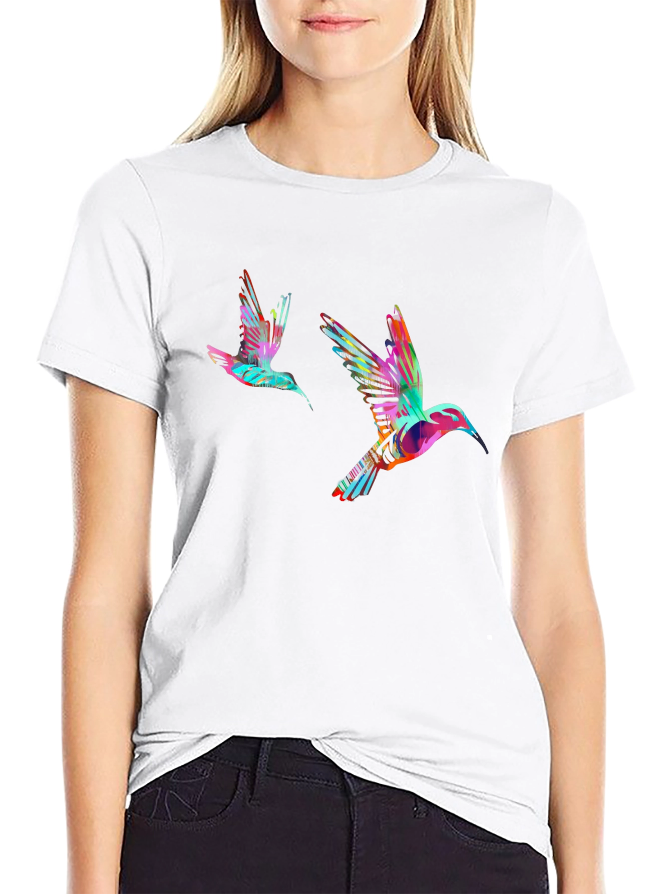 Black Hummingbird Print Black T-Shirt view 9