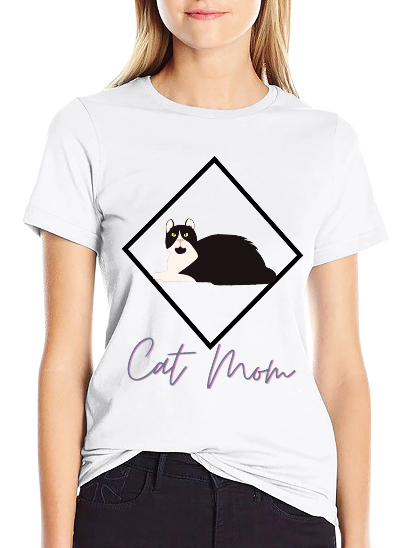 Black Cat Mom Graphic Tee - Black Short Sleeve T-Shirt view 9