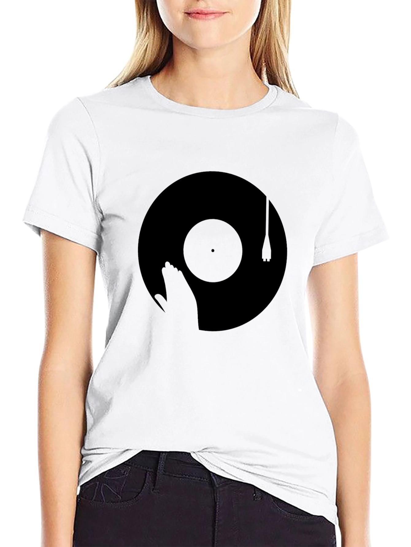 Black Vinyl Record Graphic Tee - Retro Music Lover T-Shirt view 9
