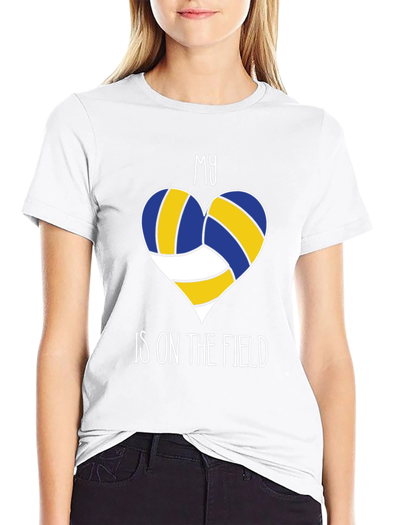 Black Volleyball Heart T-Shirt - My Heart is on the Field view 9