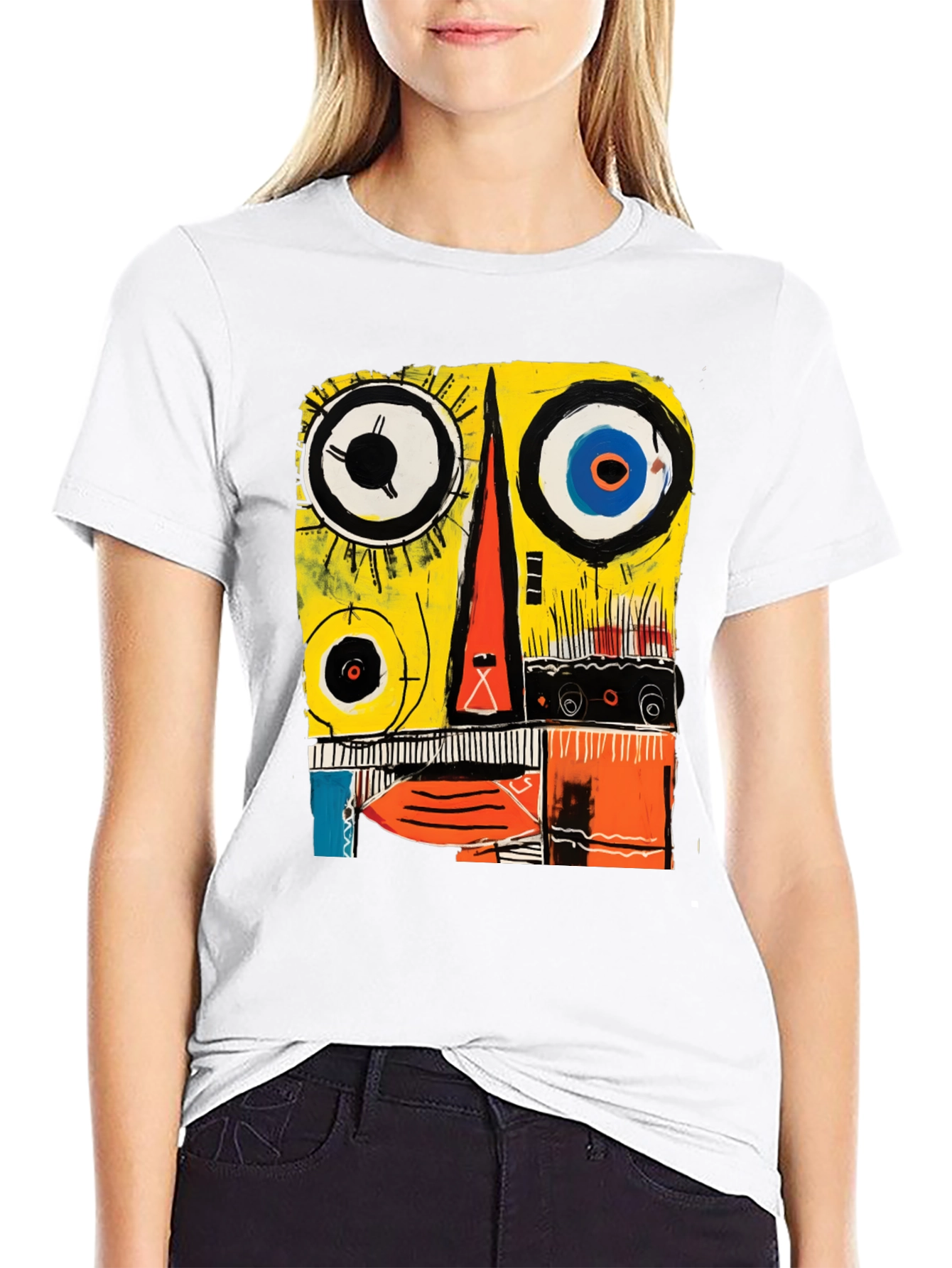 Black Abstract Face Graphic Tee - Modern Art T-Shirt view 9