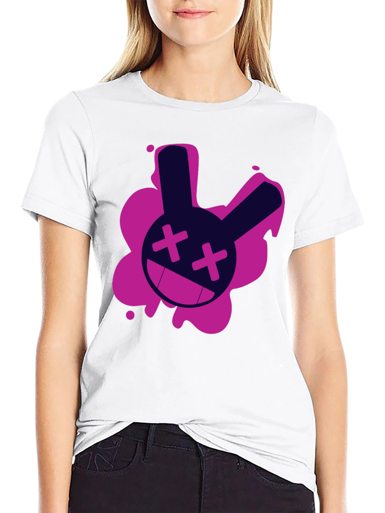 Black Edgy Rabbit Graphic Tee - Black Cotton T-Shirt view 9