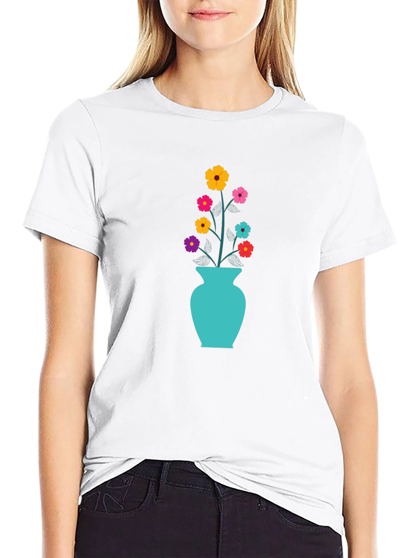 Black Floral Vase Graphic Tee - Stylish & Unique Design view 9