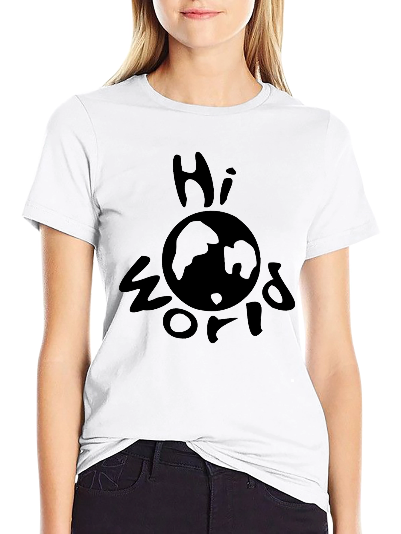 Black Hi World Black T-Shirt - Graphic Tee view 9