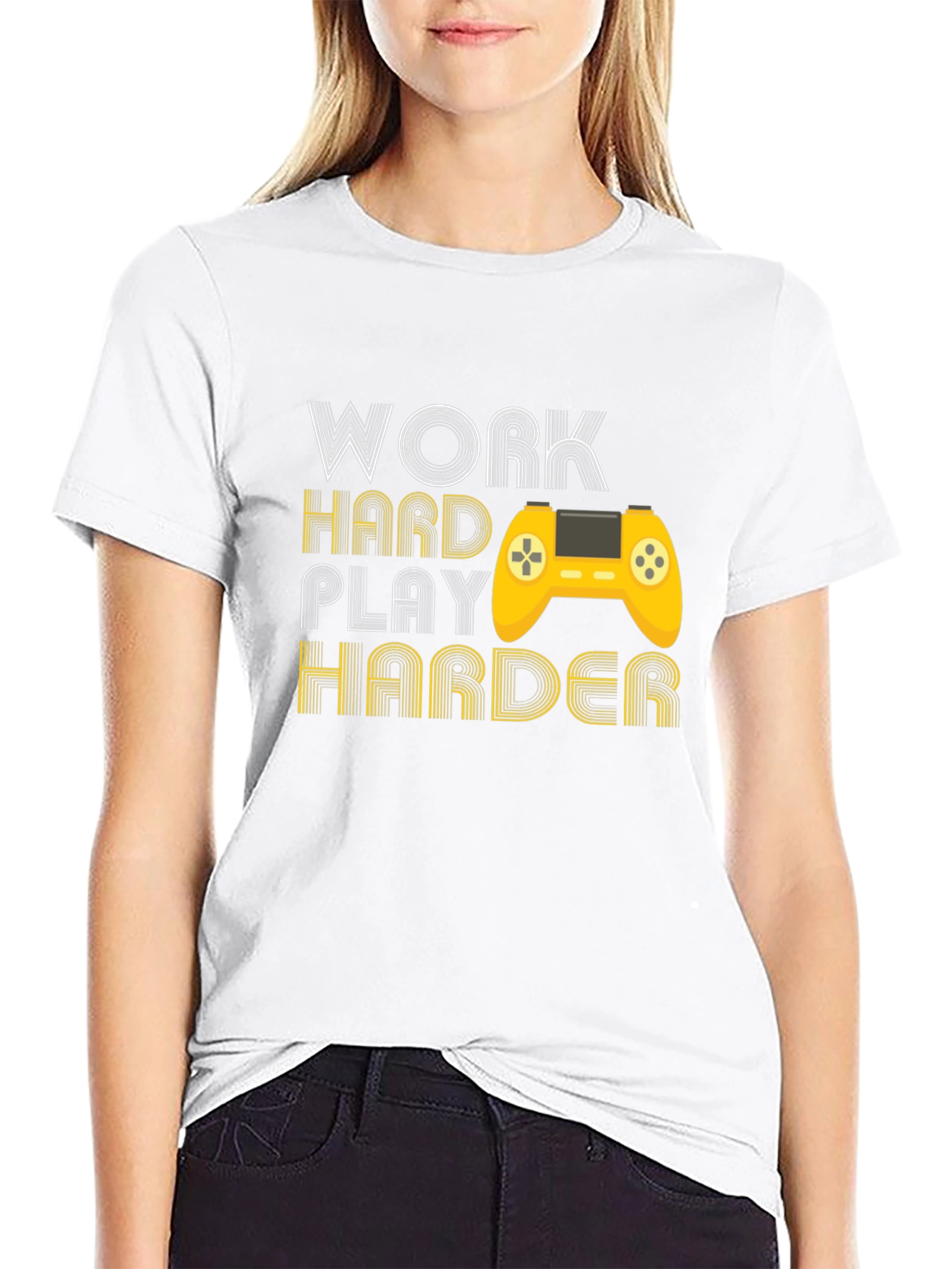 Black Work Hard Play Harder Gaming T-Shirt view 9