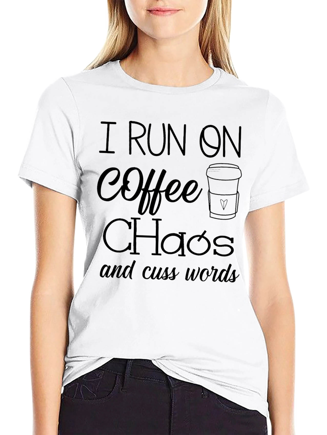 Black I Run On Coffee Chaos Cuss Words T-Shirt view 9