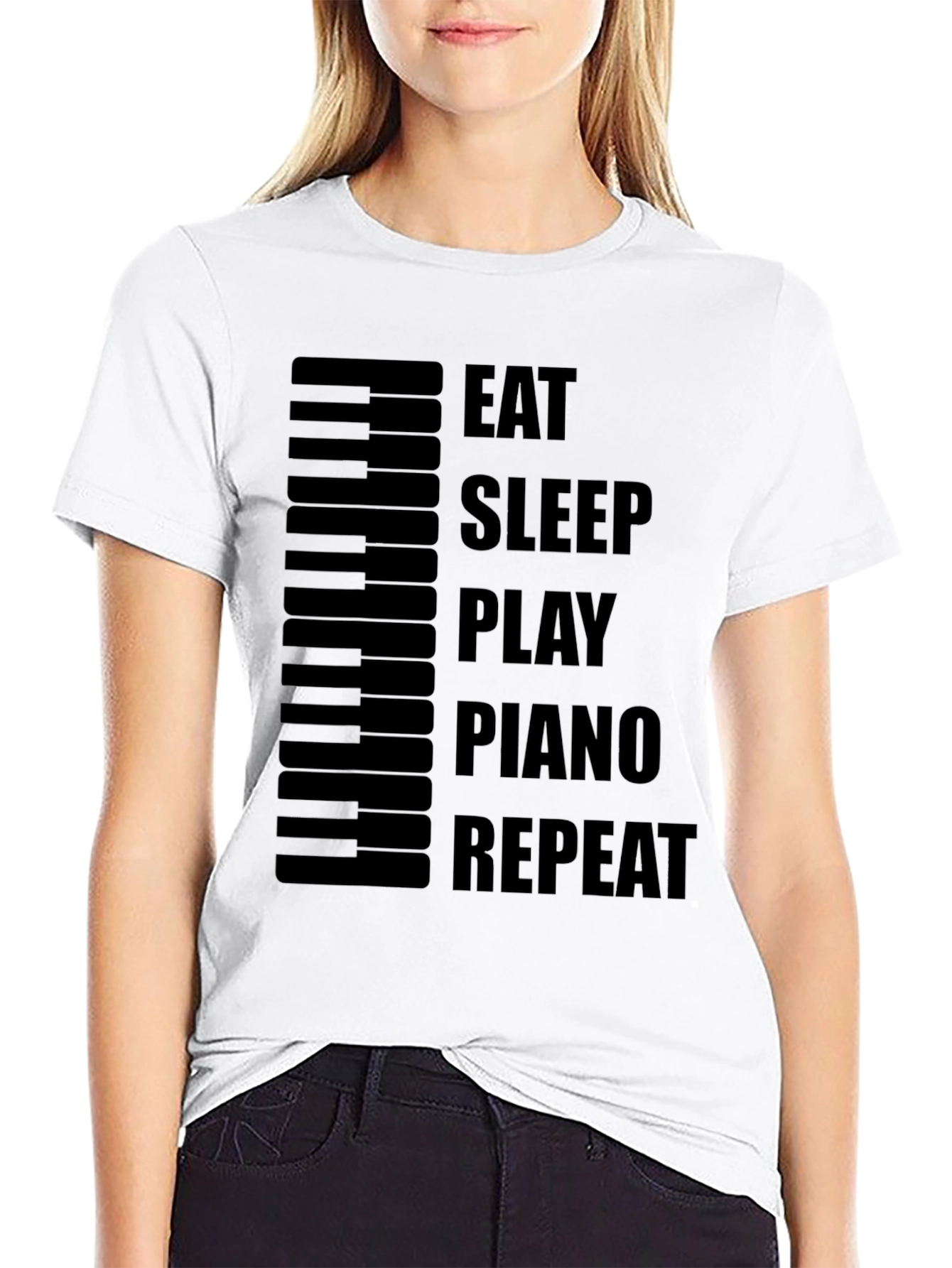 Black Eat Sleep Play Piano Repeat - Black T-Shirt view 9