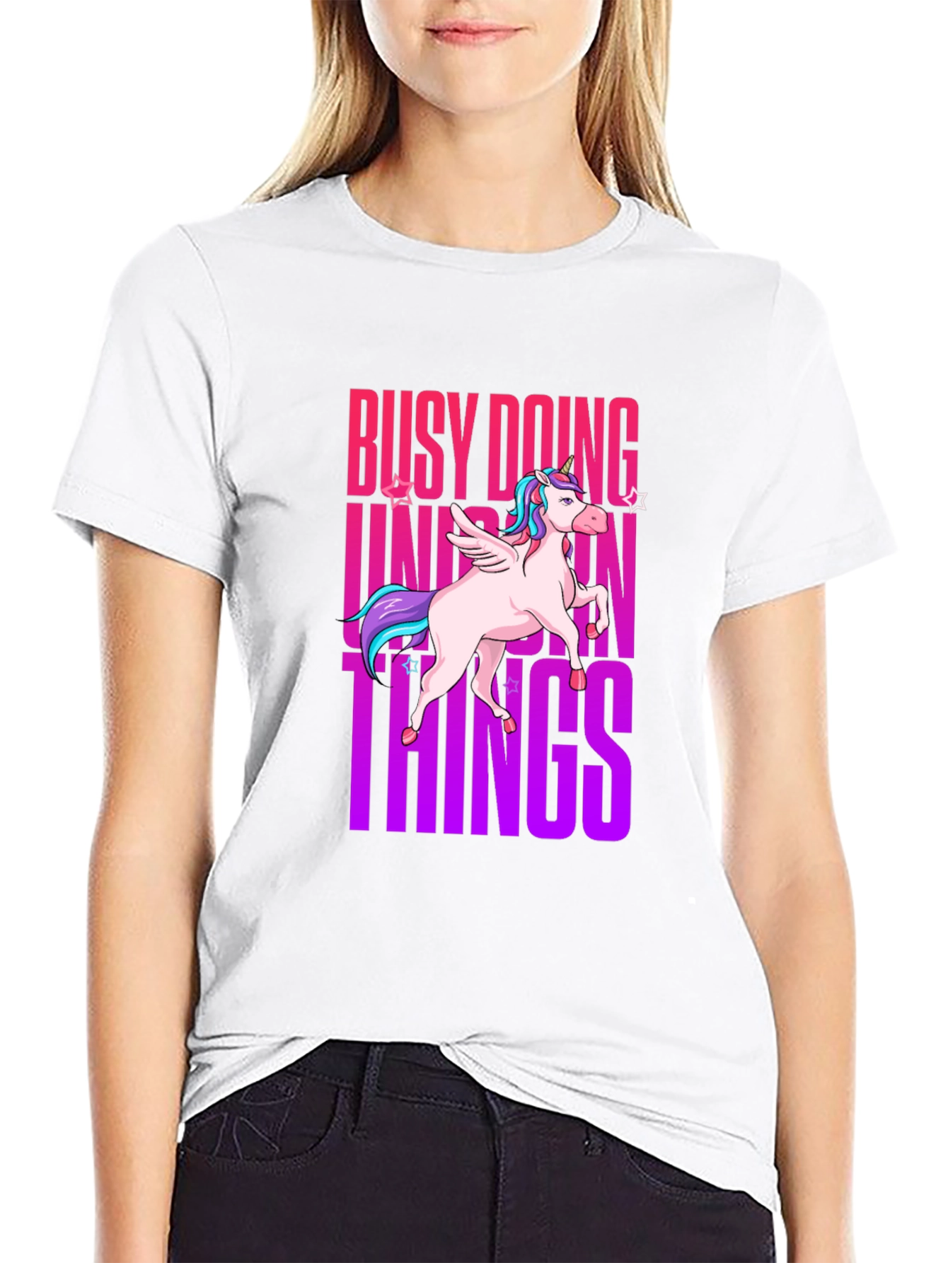 Black Busy Doing Unicorn Things Graphic Tee view 9