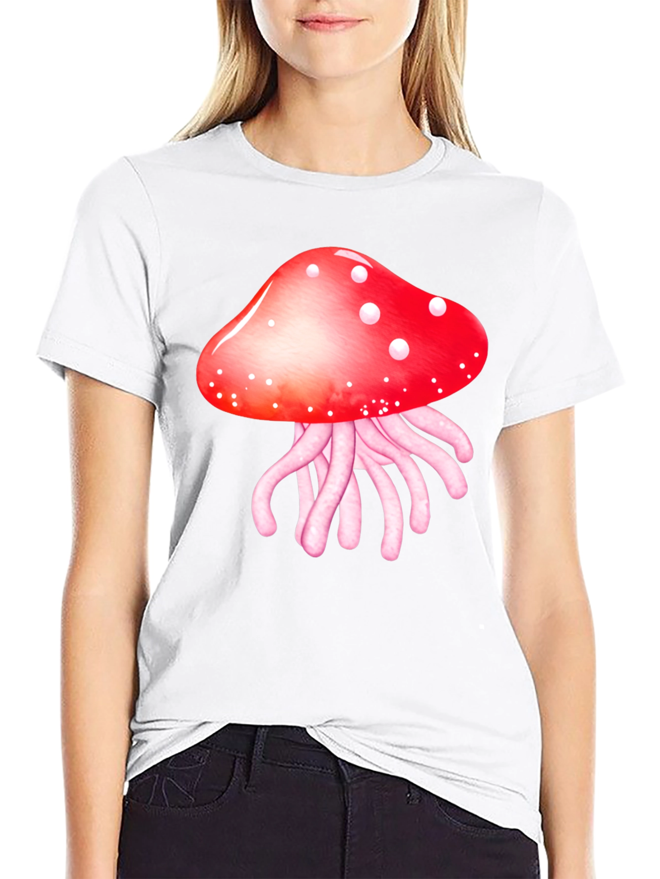 Black Mushroom Jellyfish Graphic T-Shirt - Funky Crew Neck Tee view 9