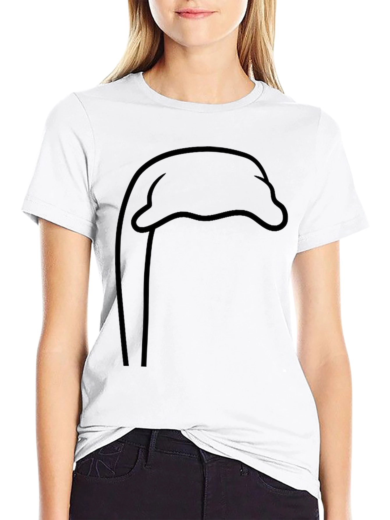 Black Minimalist Dolphin Outline T-Shirt - Unisex Black Tee view 9