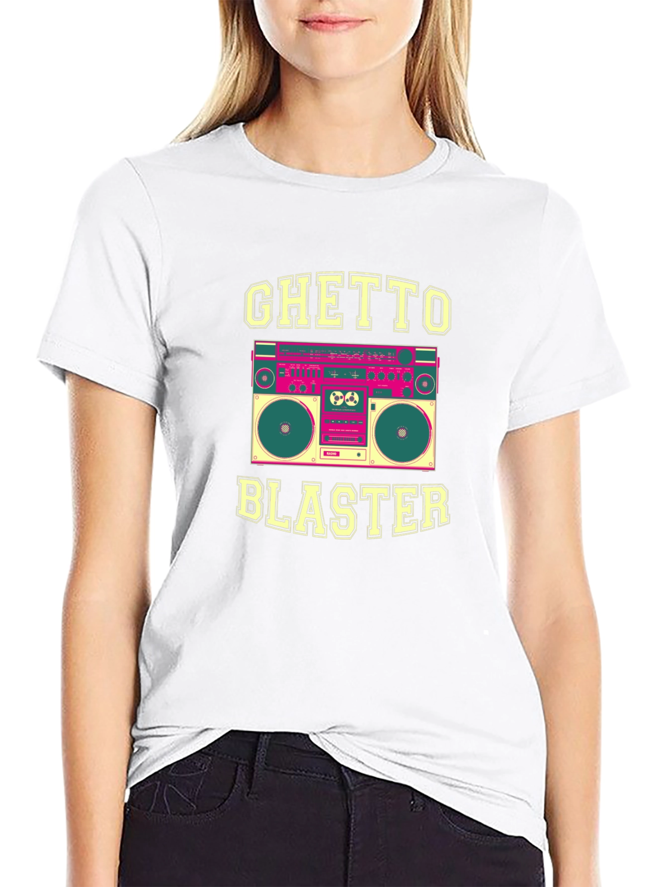Black Ghetto Blaster Graphic Tee - Retro Boombox Design view 9