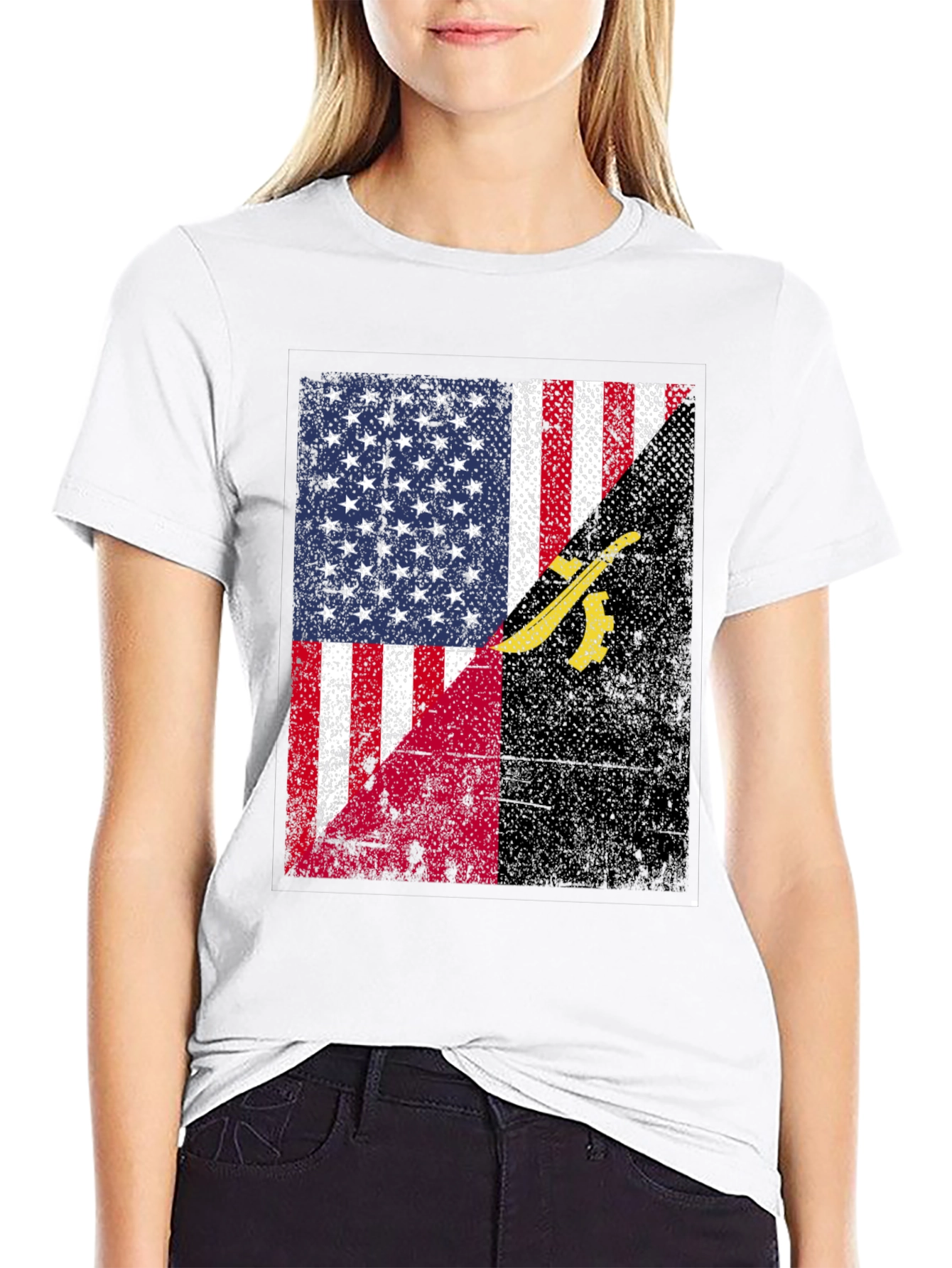 Black USA Angola Flag Graphic T-Shirt view 9