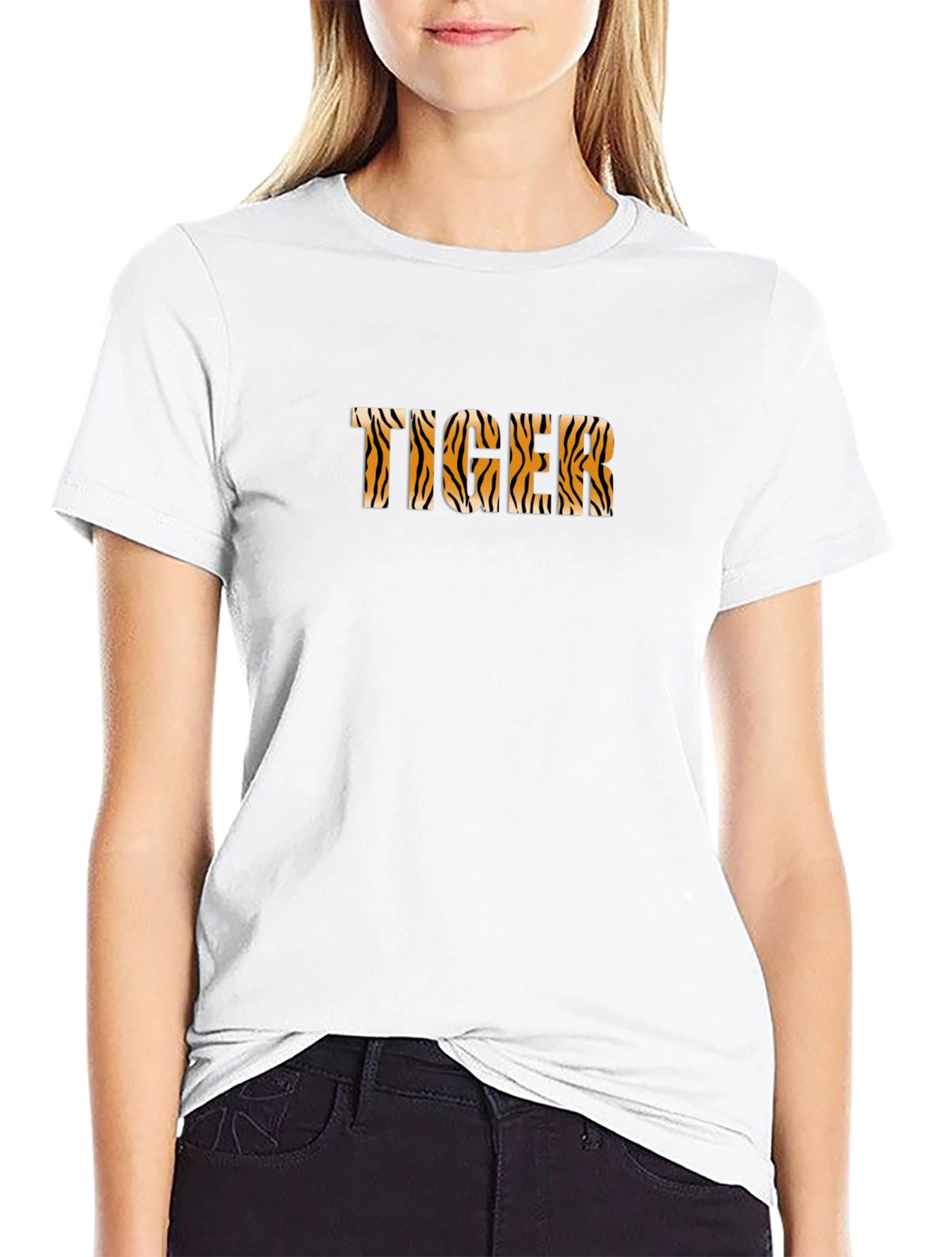 Black Tiger Stripe Print Crew Neck T-Shirt - Black view 9