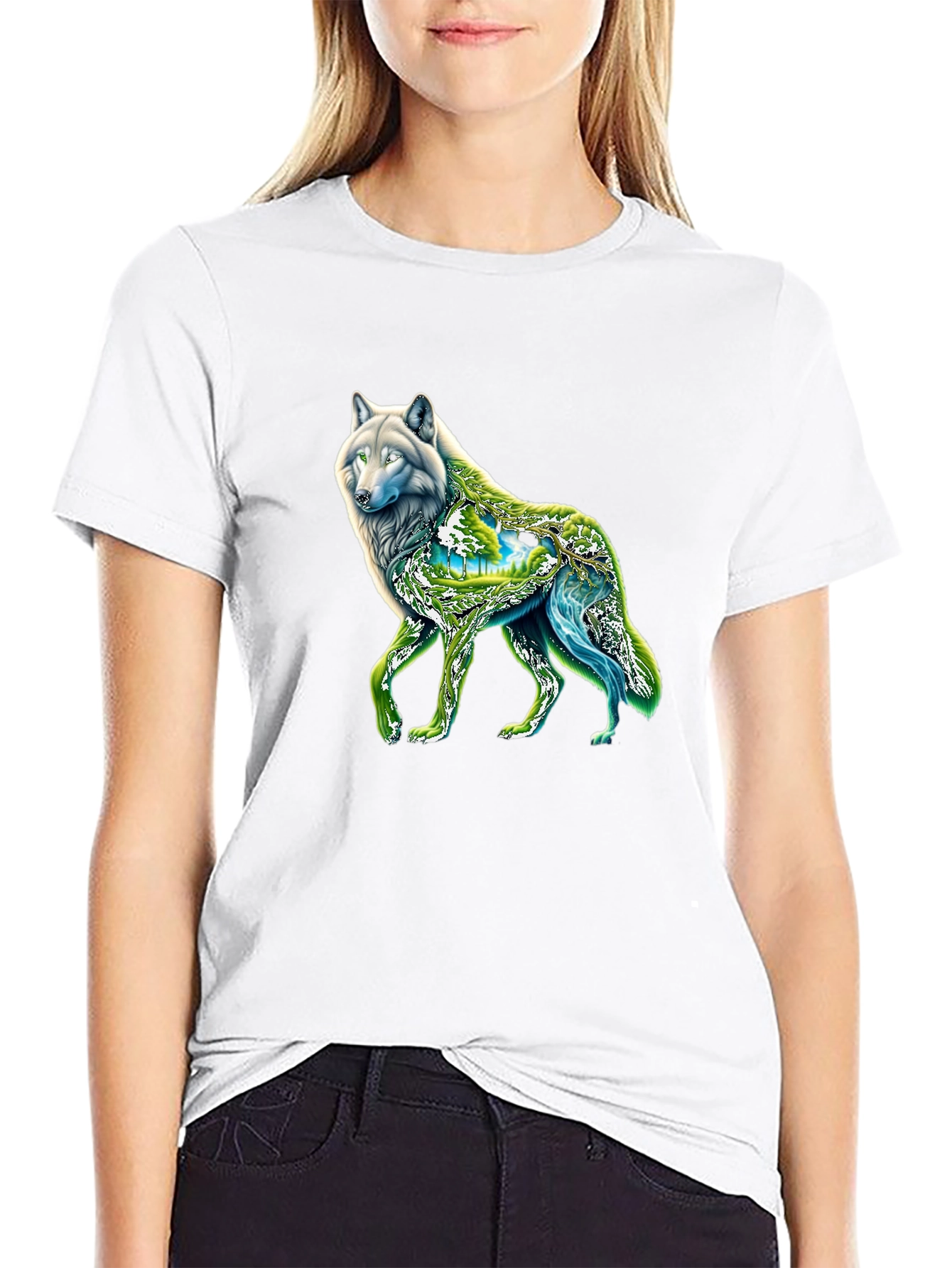 Black Wolf Nature Graphic Black T-Shirt view 9