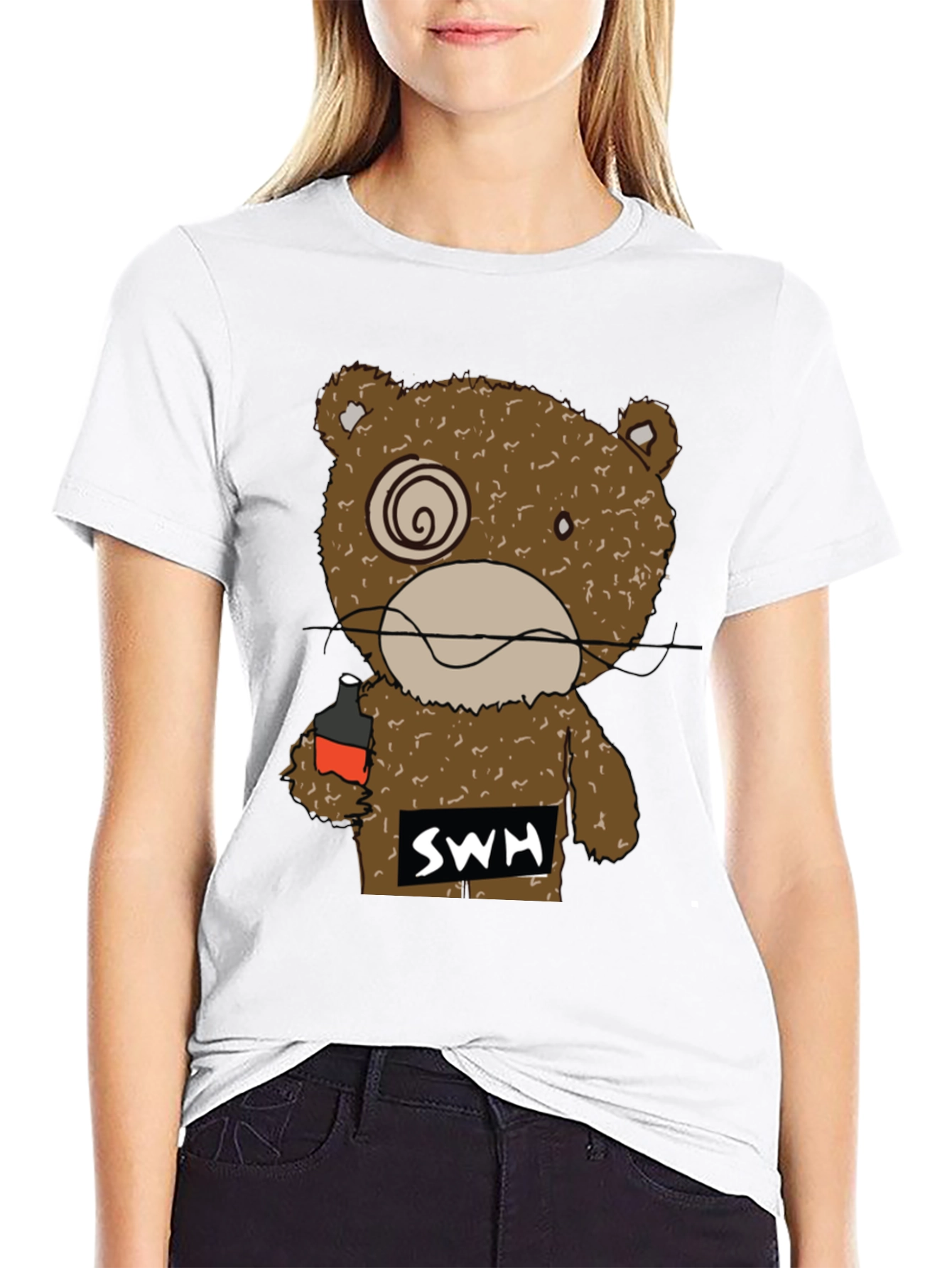 Black Drunk Bear Graphic Tee - Funny Cartoon Shirt view 9
