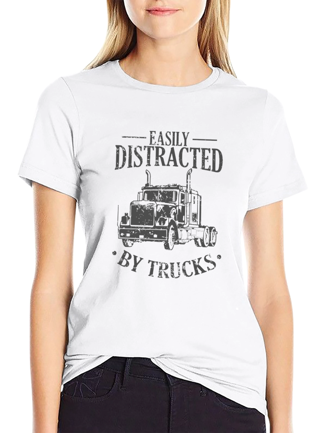 Black Easily Distracted by Trucks Black Graphic Tee view 9