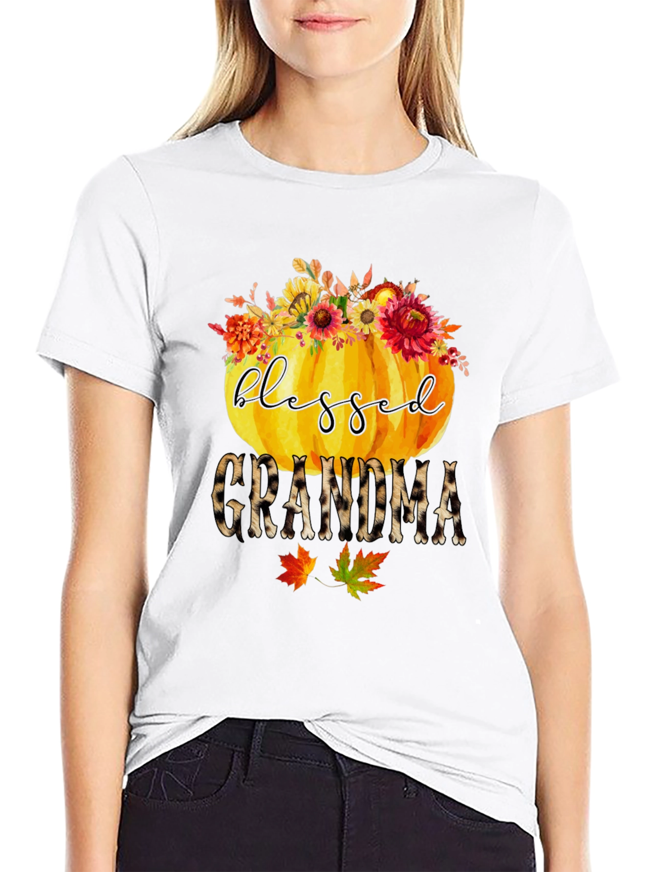 Black Blessed Grandma Pumpkin T-Shirt - Fall Apparel view 9