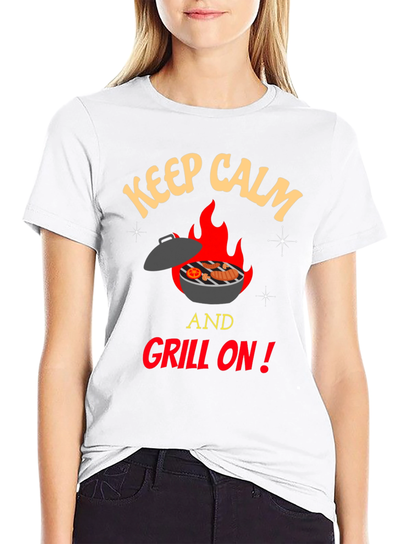 Black Keep Calm and Grill On T-Shirt - BBQ Lover's Tee view 9
