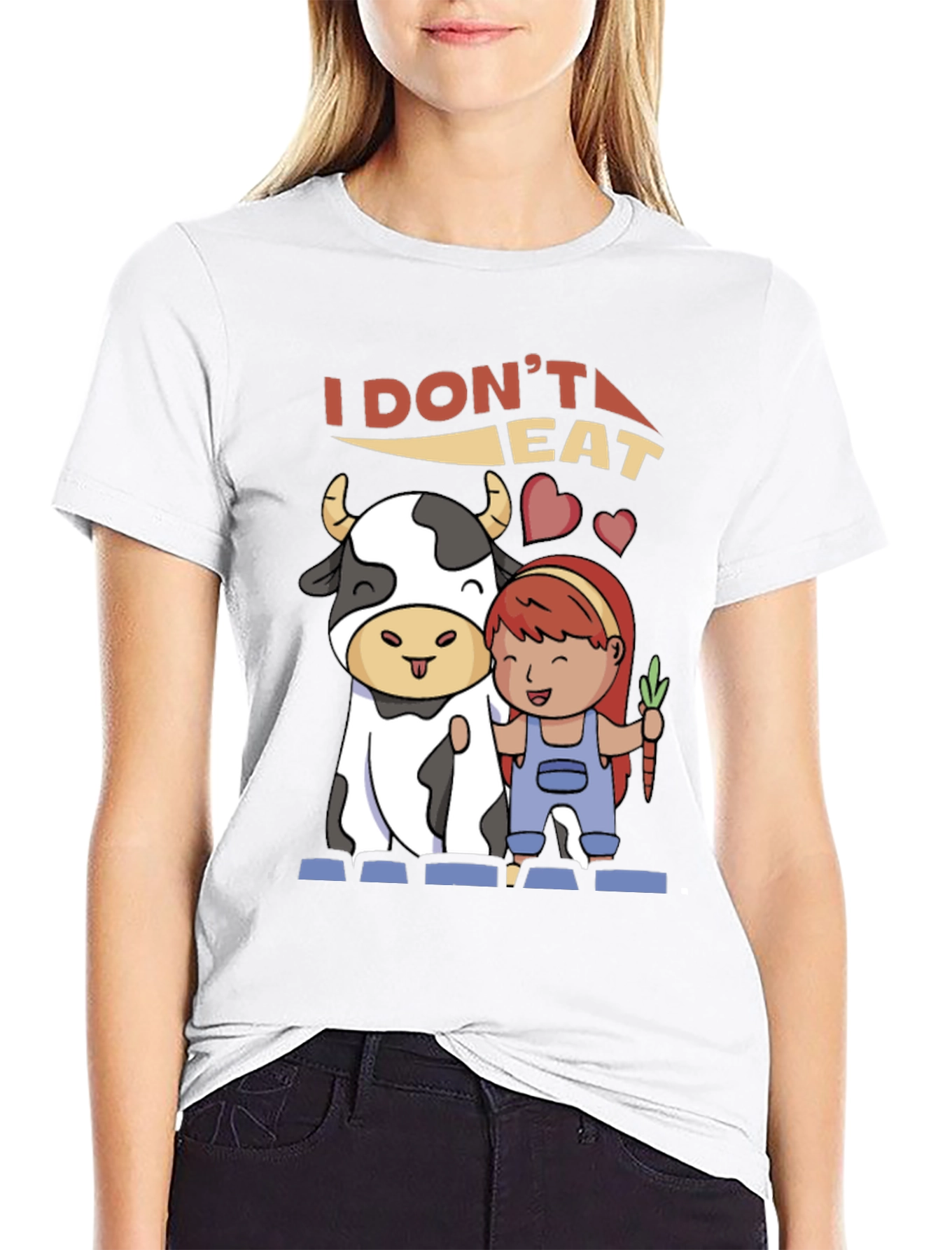 Black Vegan T-Shirt: I Don't Eat Meat Graphic Tee view 9