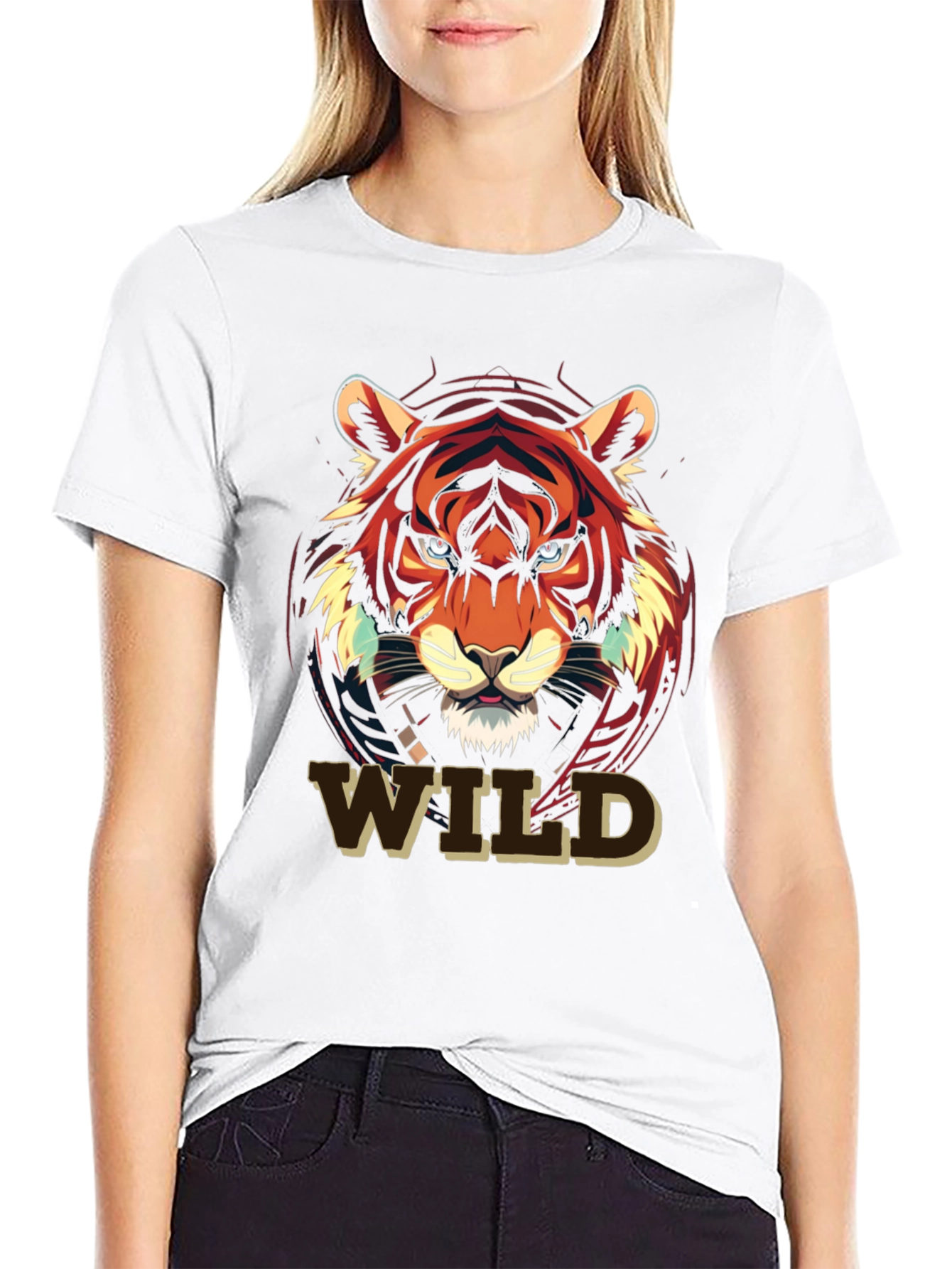 Black Wild Tiger Graphic Print T-Shirt view 9