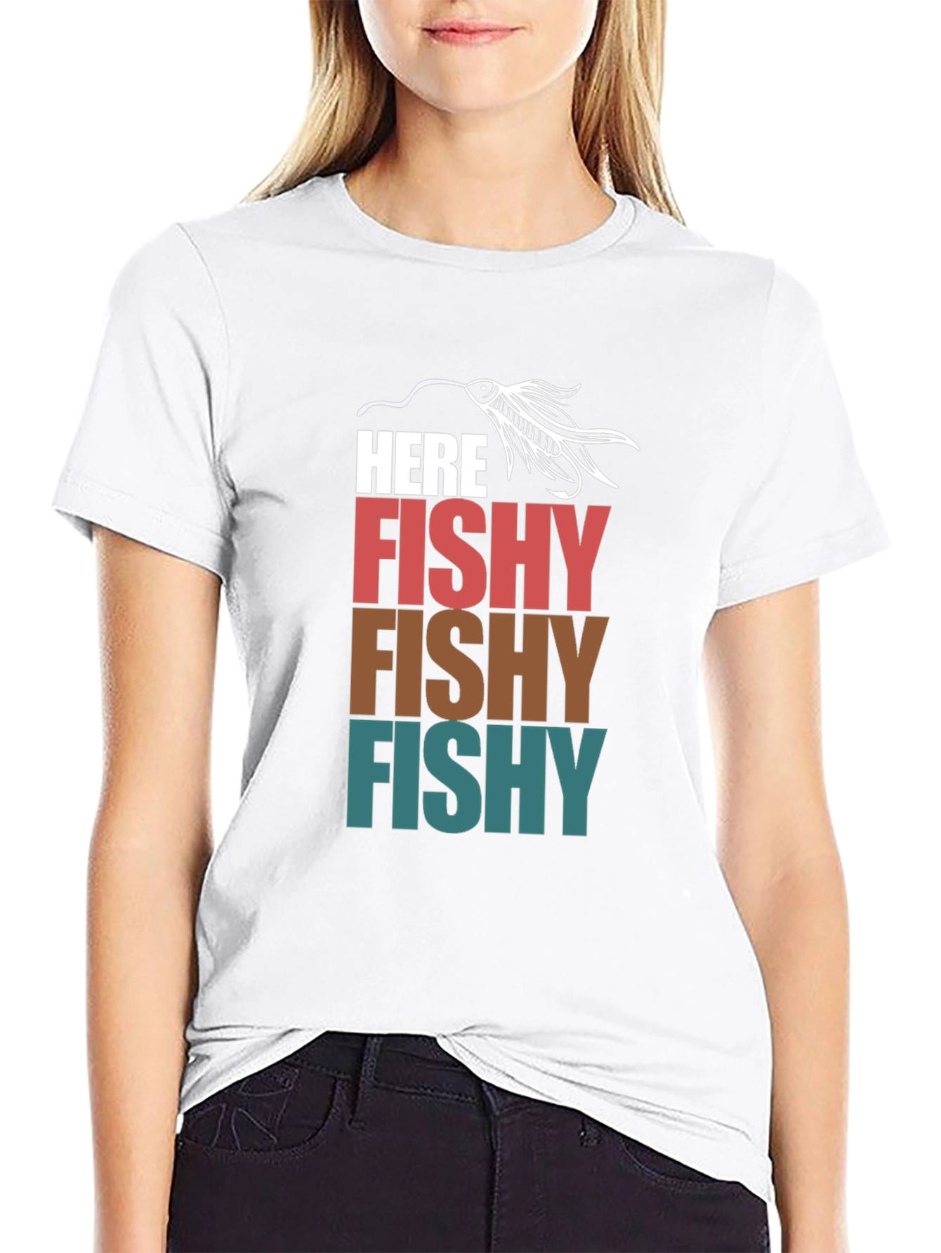 Black Here Fishy T-Shirt Fishing Lure Tee view 9