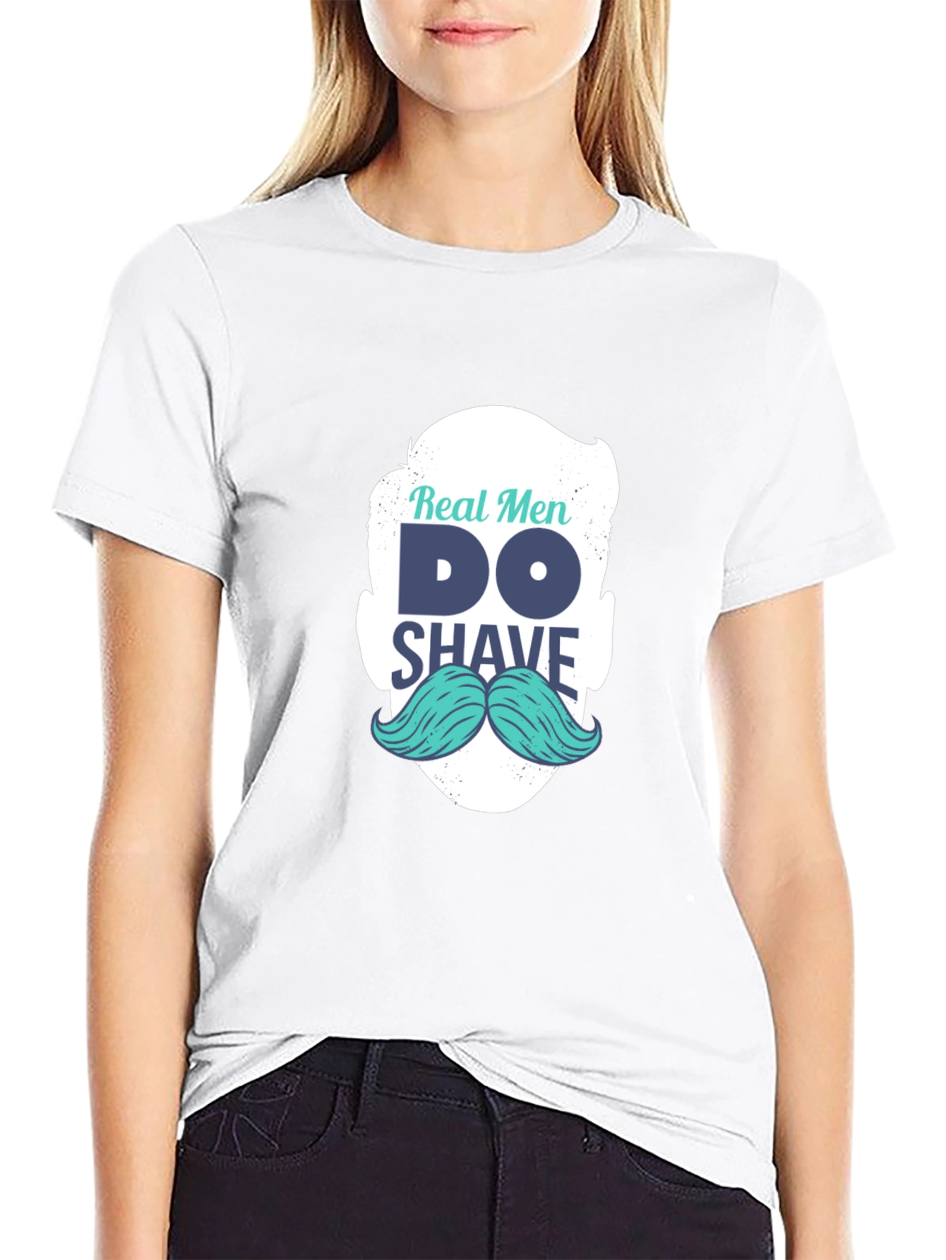 Black Real Men Shave T-Shirt: Cool Mustache Graphic Tee view 9