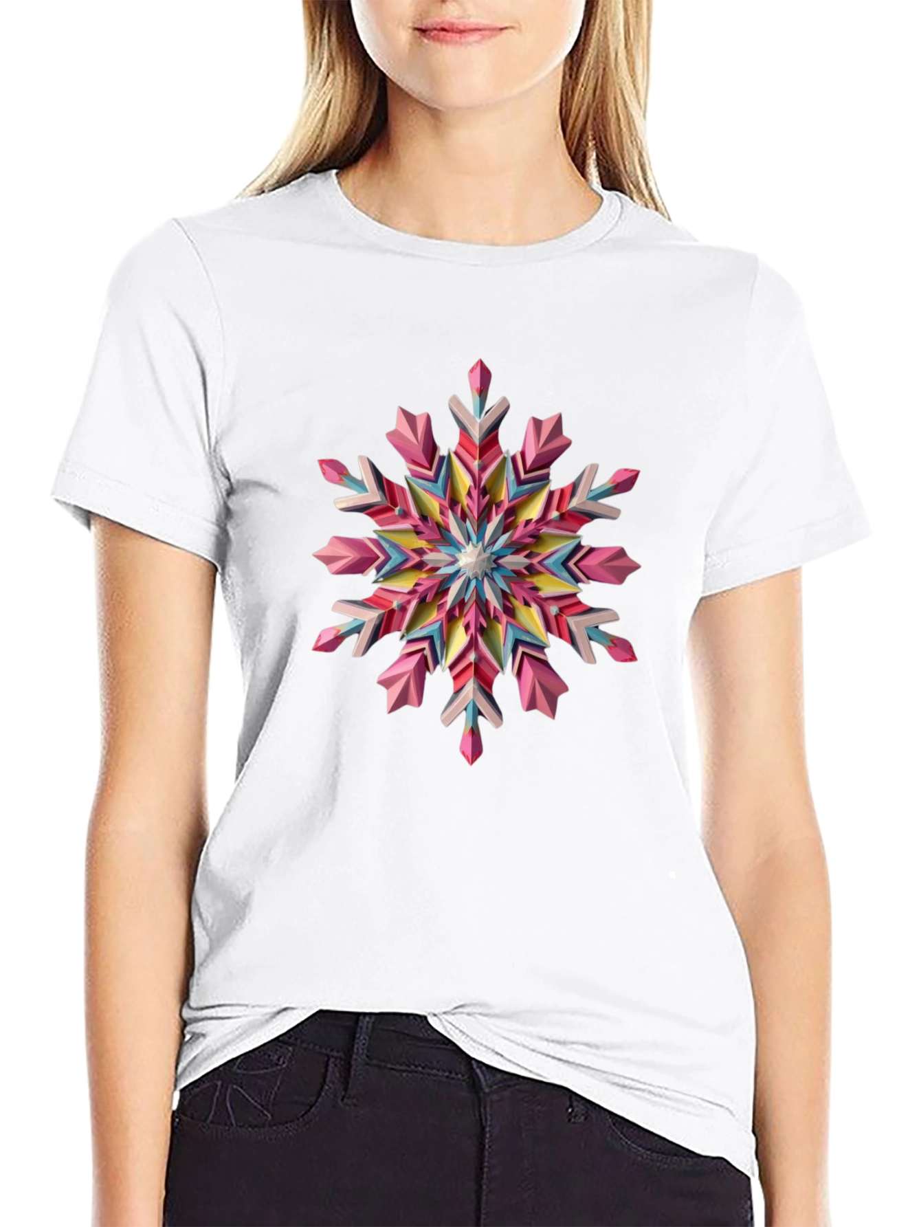 Black Geometric Snowflake Graphic Tee - Black view 9