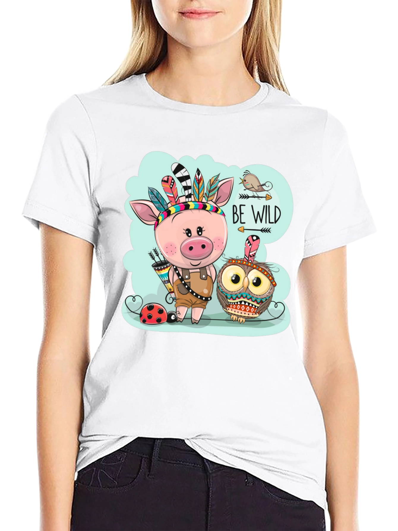 Black Be Wild T-Shirt - Pig & Owl Graphic Tee view 9