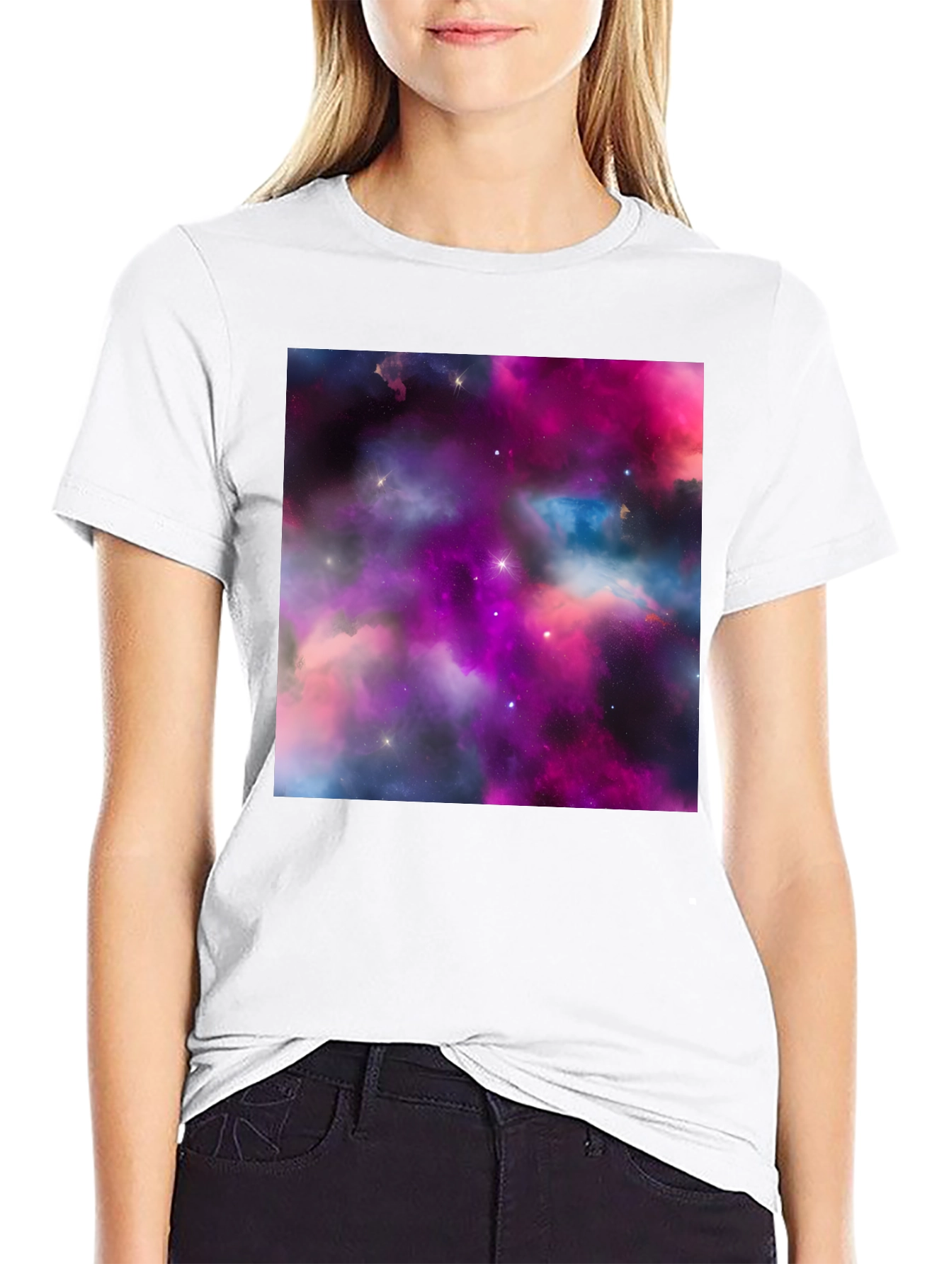 Black Galaxy Print Black T-Shirt - Stylish Outer Space Design view 9