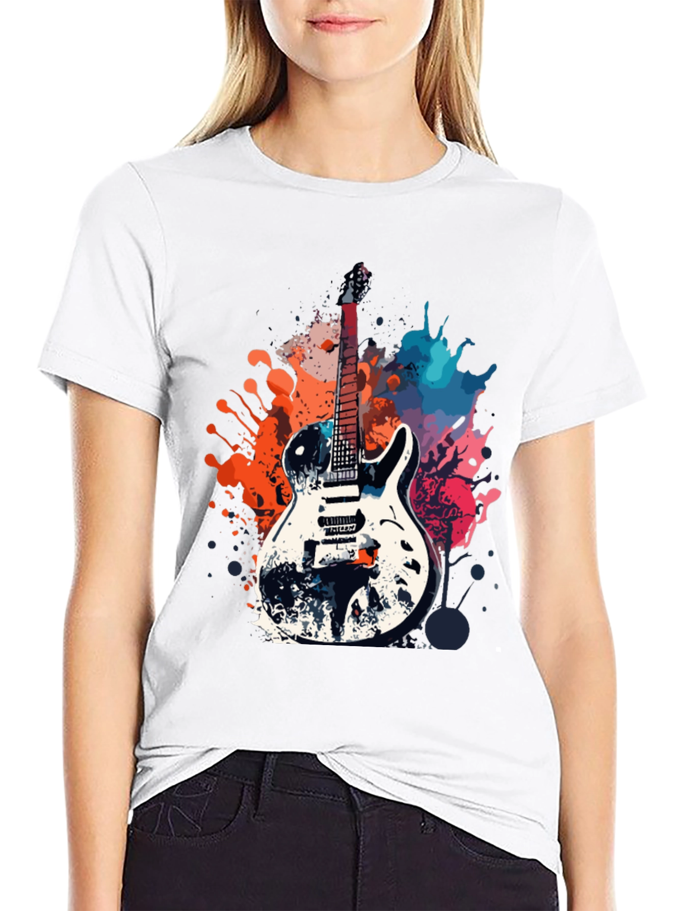 Black Guitar Splash Graphic T-Shirt - Rock Style Tee view 9
